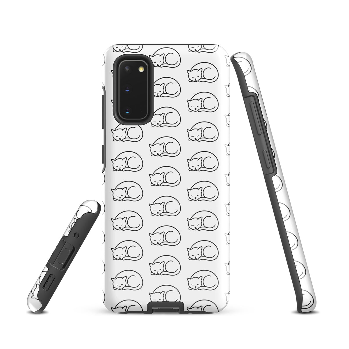 Phone Case for Samsung Galaxy with curled-up cat pattern in white/black, perfect for cat enthusiasts seeking stylish protection.