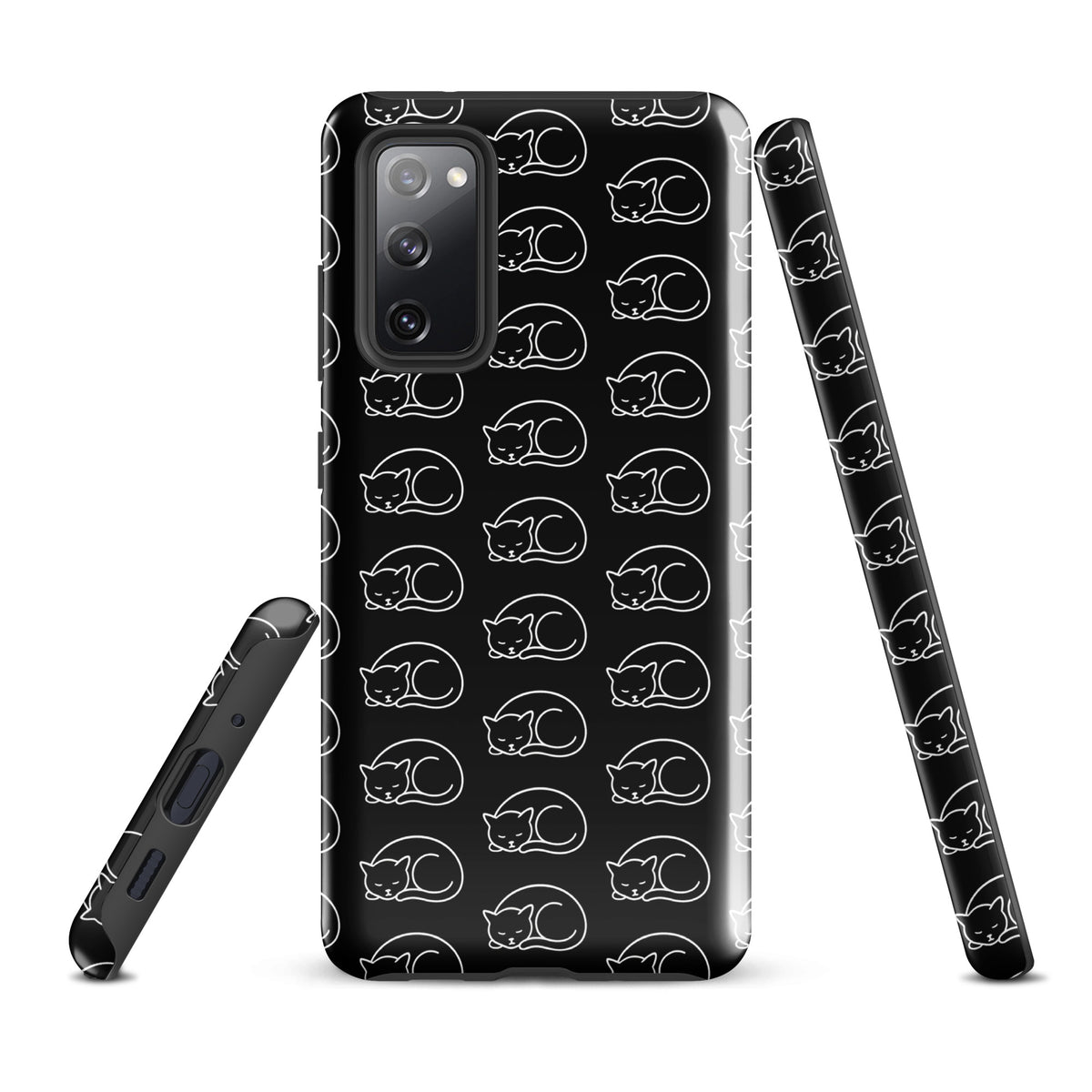 Phone Case for Samsung Galaxy featuring black and white curled-up cat pattern, perfect for cat enthusiasts seeking stylish phone protection.