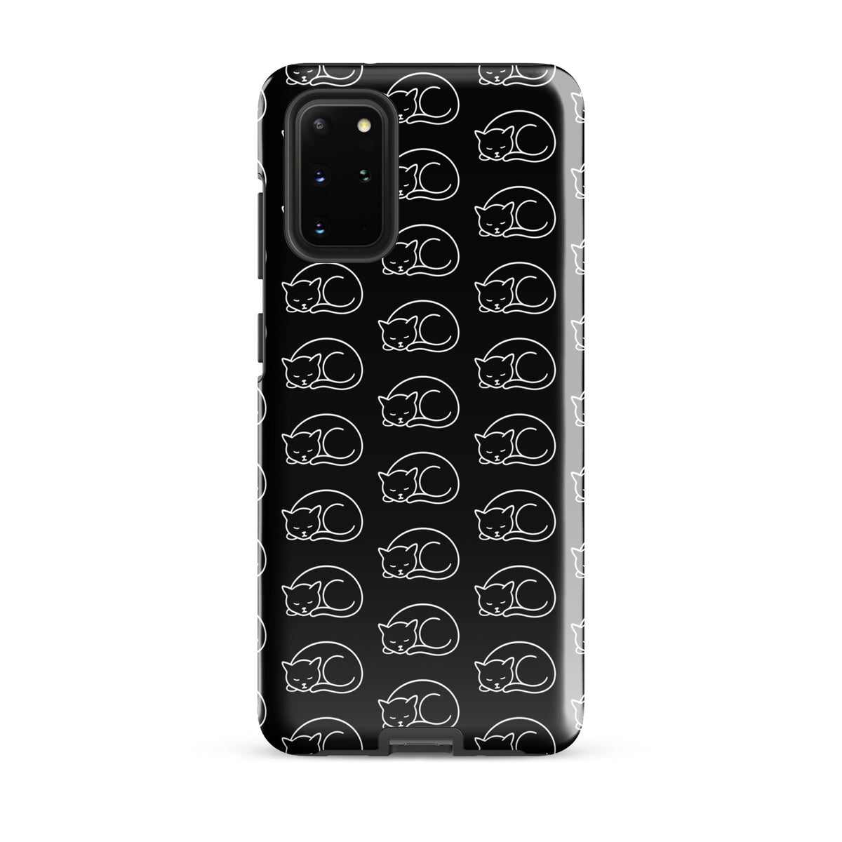 Phone Case for Samsung Galaxy featuring curled-up cat pattern in black and white, perfect for feline fans seeking style and protection.