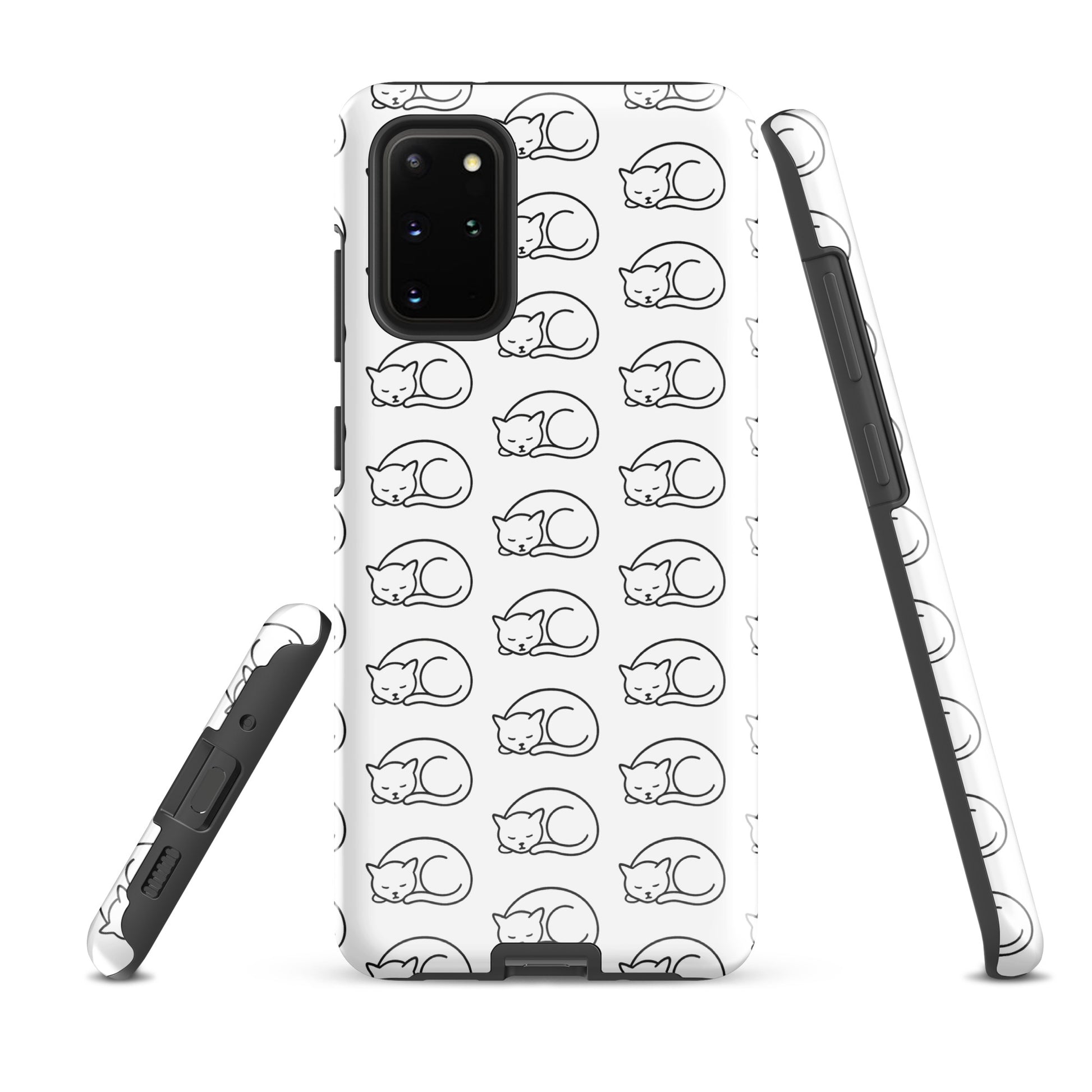 Phone Case for Samsung Galaxy with white and black curled-up cat pattern for feline fans.