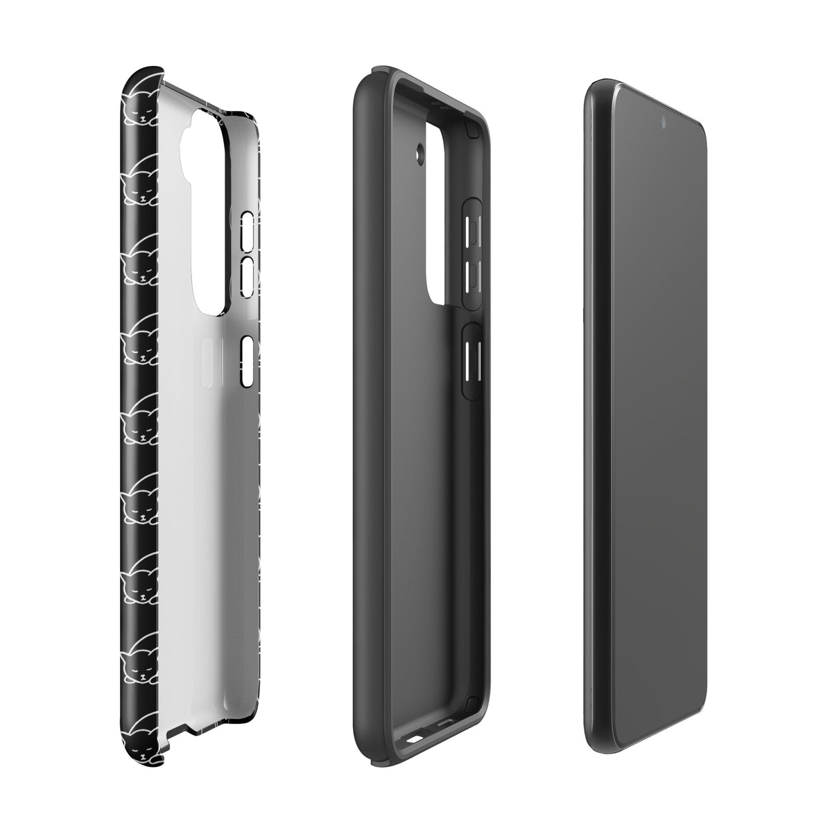 Phone Case for Samsung Galaxy with curled-up cat pattern, stylish protection in black/white for feline fans.