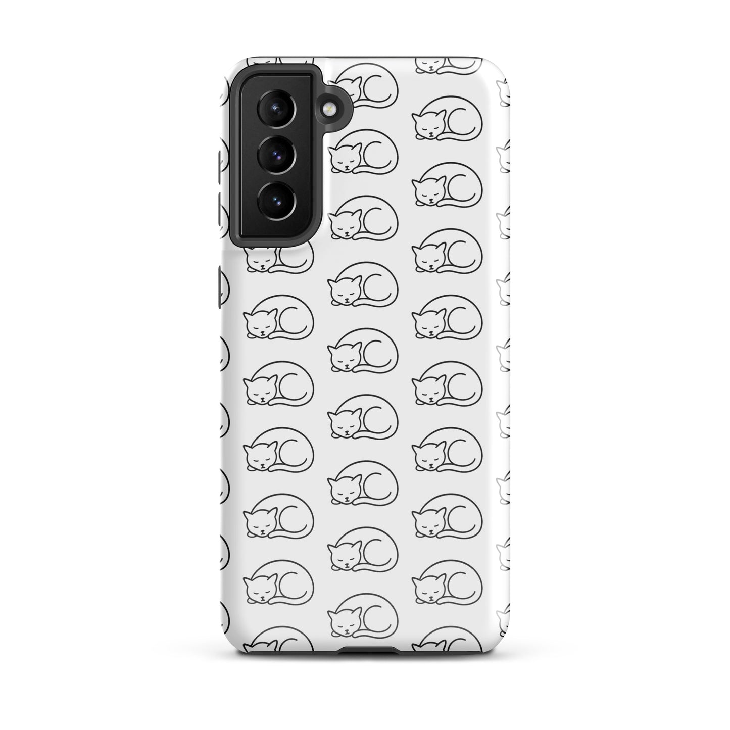 Phone Case for Samsung Galaxy with black and white curled-up cat pattern, perfect for feline fans seeking style and protection.