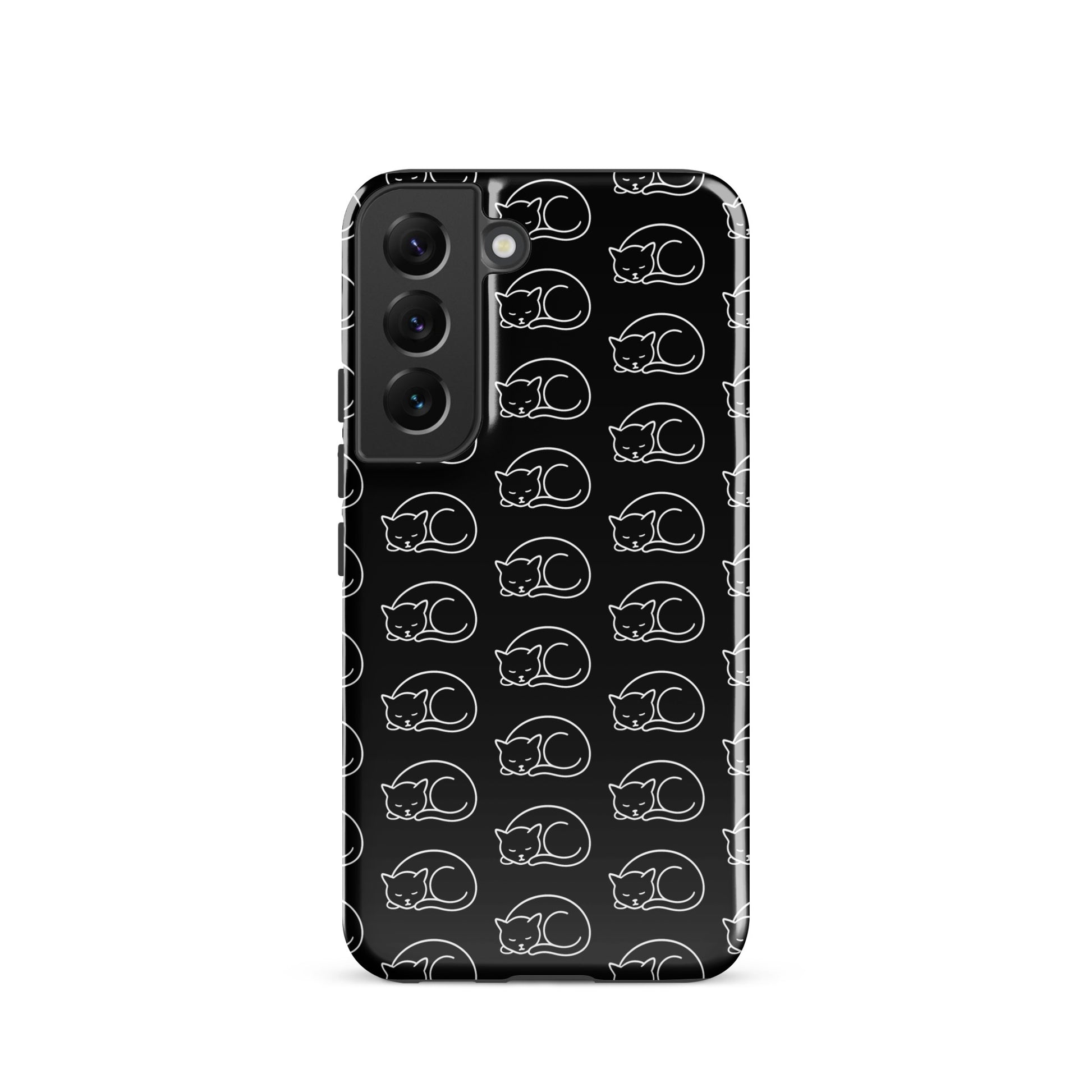 Phone Case for Samsung Galaxy featuring curled-up cat pattern in black and white, ideal for cat lovers seeking stylish protection.