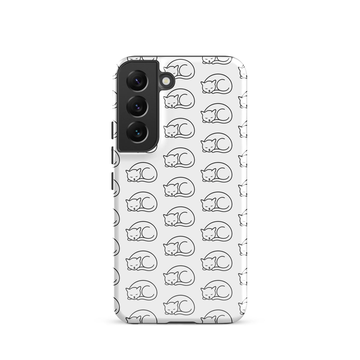 Phone Case with curled-up cat pattern for Samsung Galaxy, stylish protection in white/black design for feline enthusiasts.