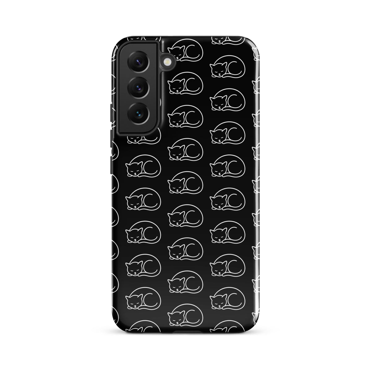 Phone Case for Samsung Galaxy with black and white curled-up cat pattern, perfect for feline fans and device protection.