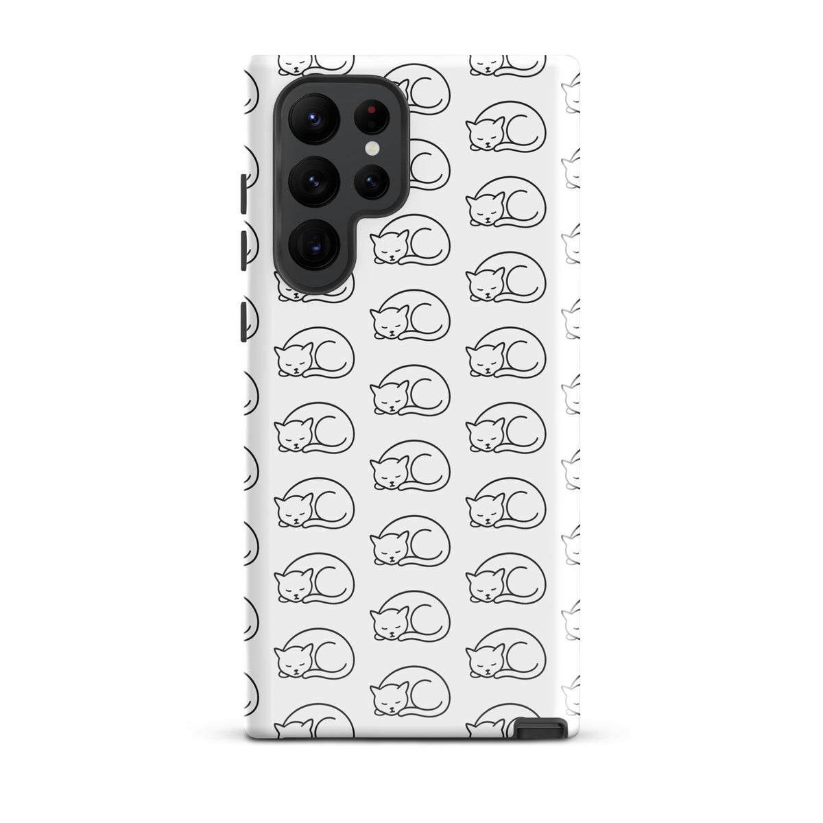 Phone Case for Samsung Galaxy with curled-up cat pattern in white and black, ideal for feline fans and cat lovers.