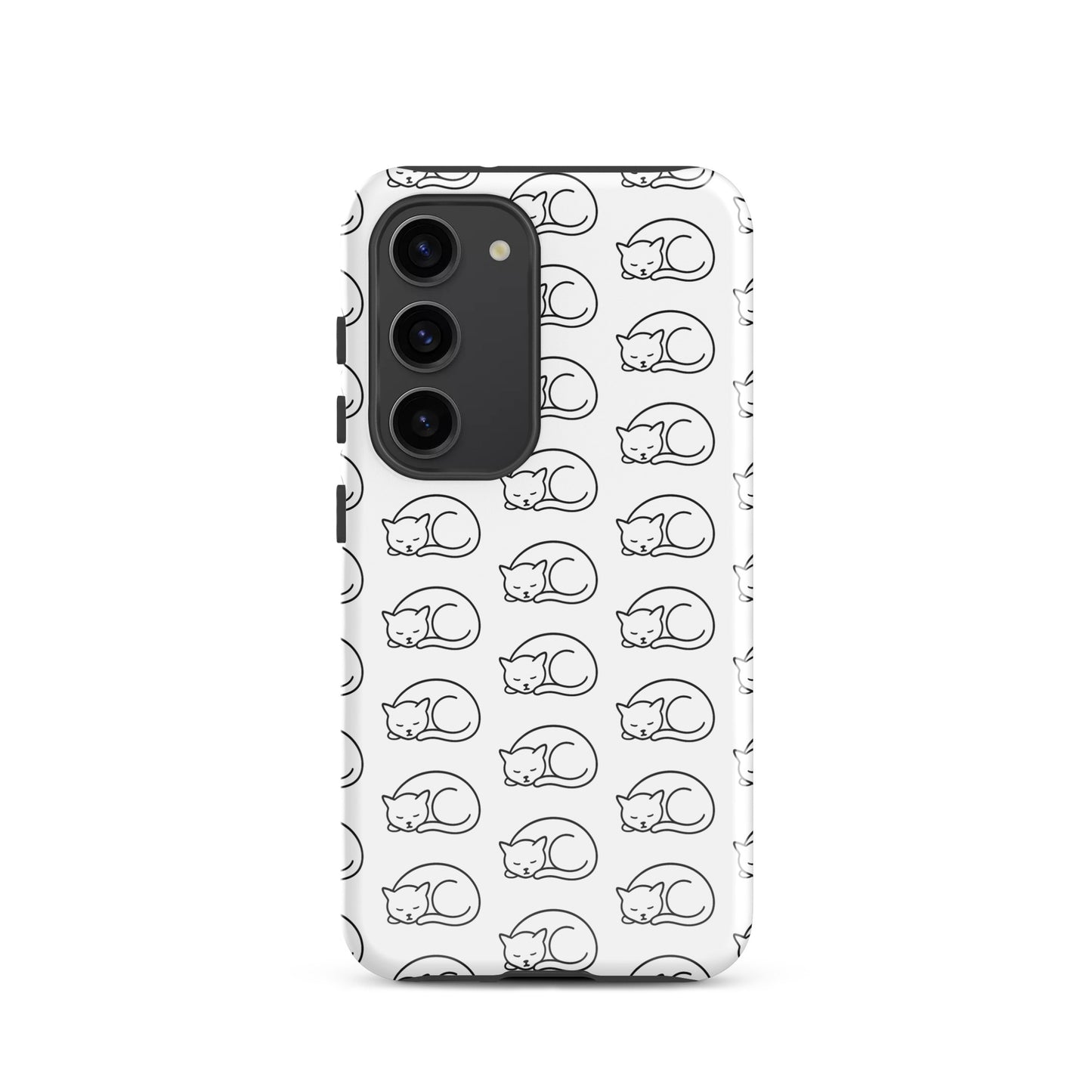 Phone Case for Samsung Galaxy featuring curled-up cat pattern in white and black, perfect for feline fans seeking stylish device protection.