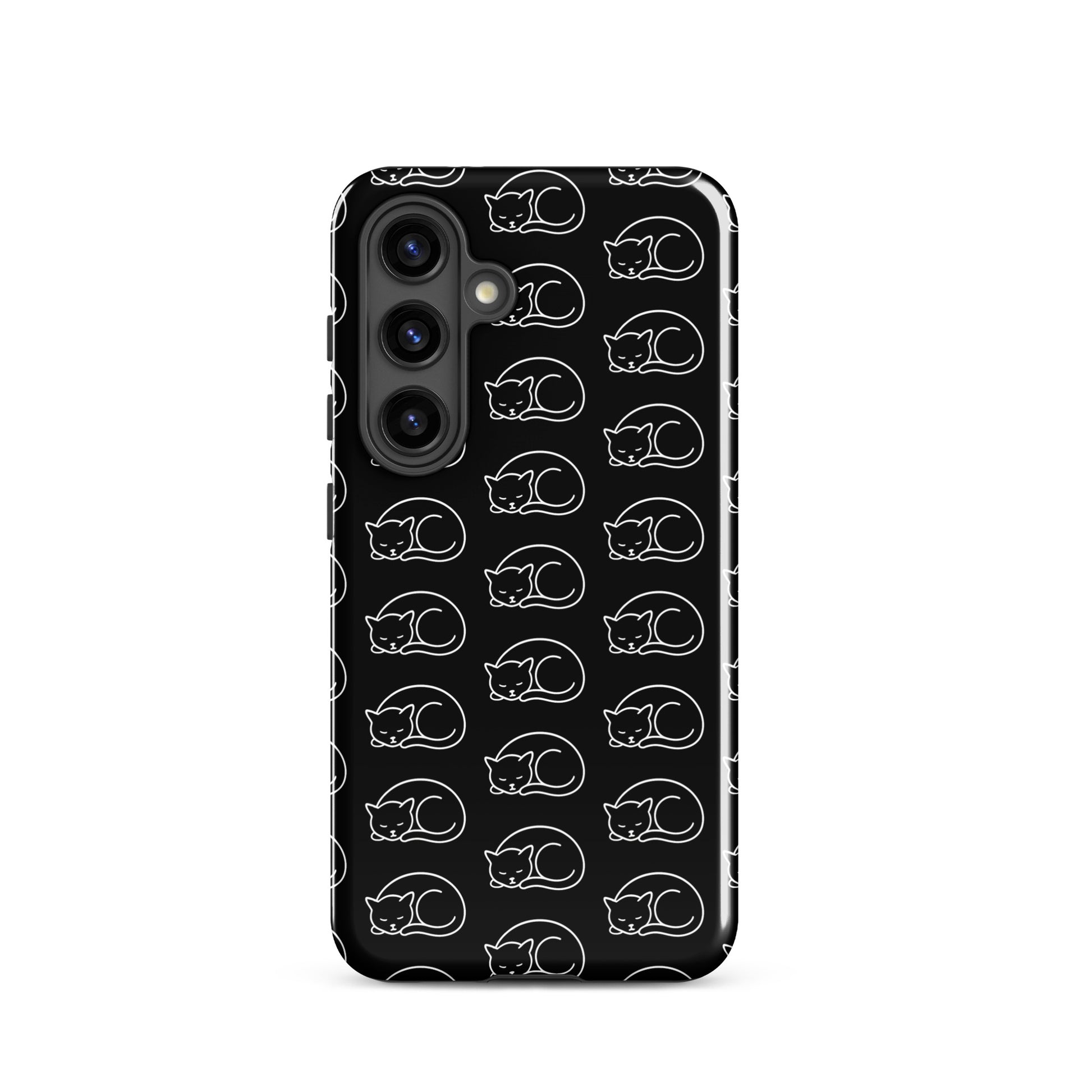 Phone Case for Samsung Galaxy with curled-up cat pattern in black and white, ideal for feline lovers seeking style and protection.