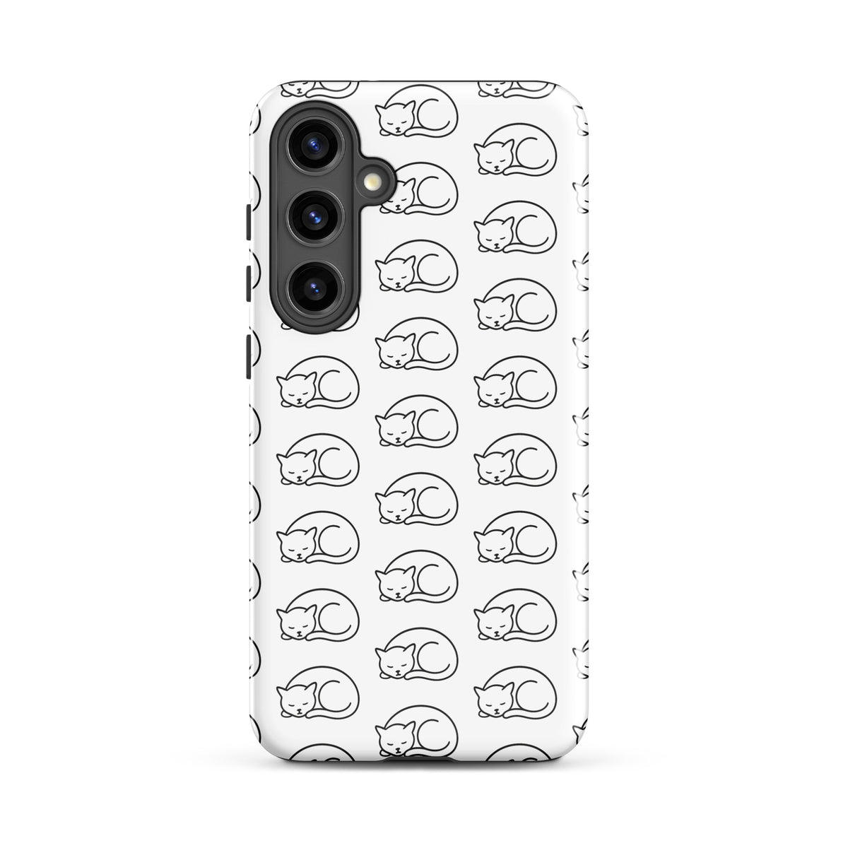 Phone Case for Samsung Galaxy with curled-up cat pattern in white and black.