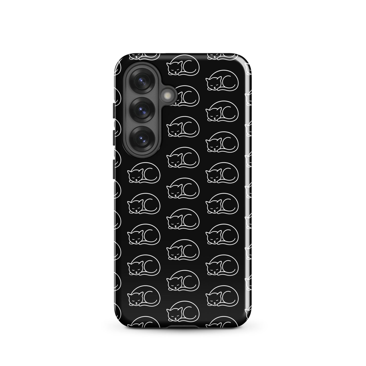 Phone Case for Samsung Galaxy with black and white curled-up cat pattern for feline fans