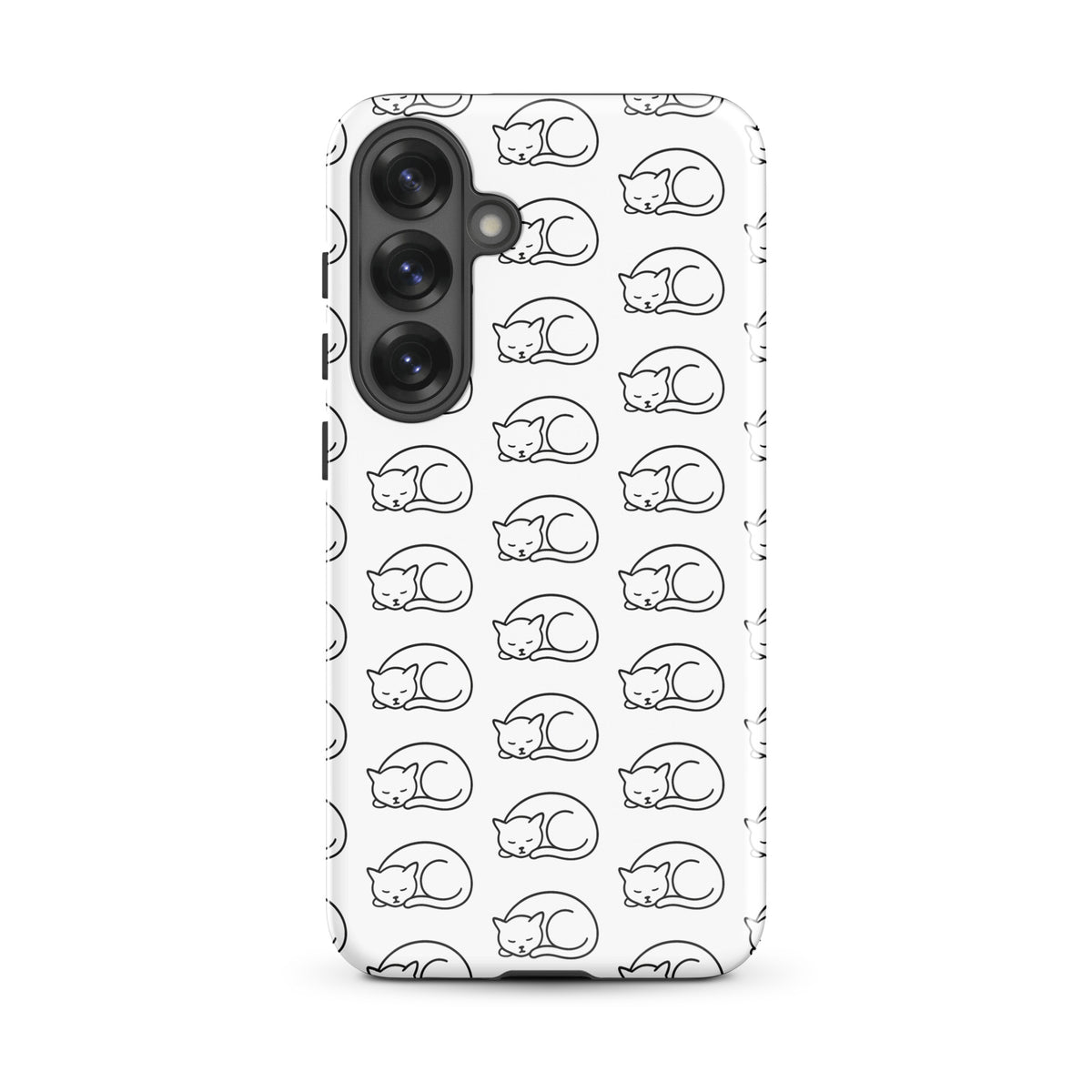 Phone Case for Samsung Galaxy with curled-up cat pattern in black and white, designed for cat lovers, offering stylish device protection.