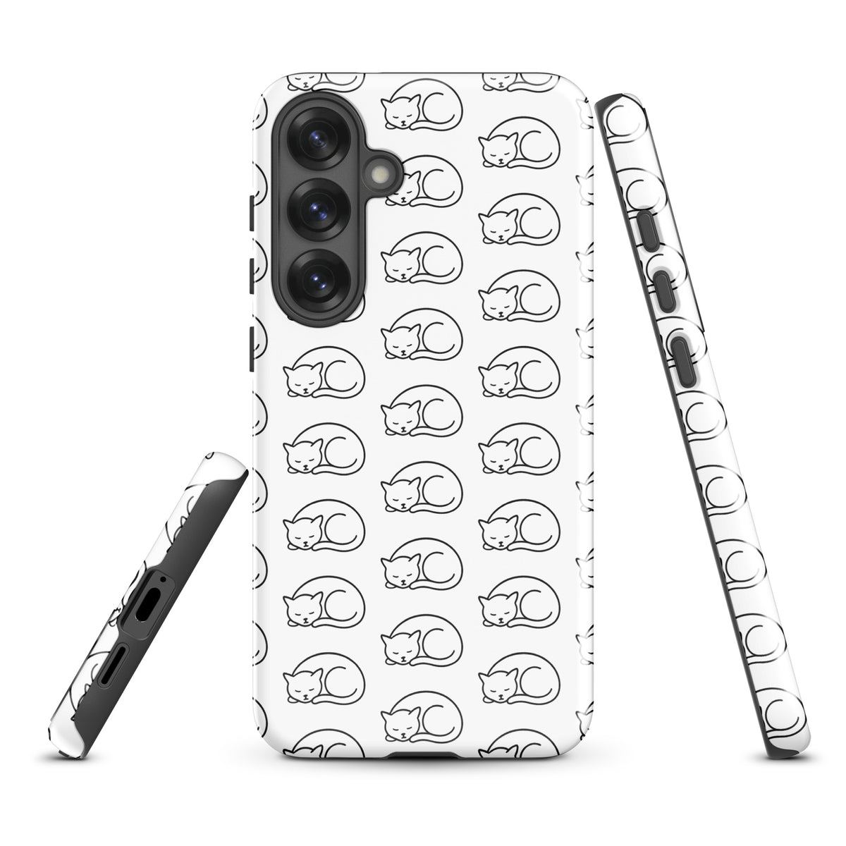 Phone Case for Samsung Galaxy with curled-up cat pattern in black and white, perfect for cat lovers seeking stylish device protection.