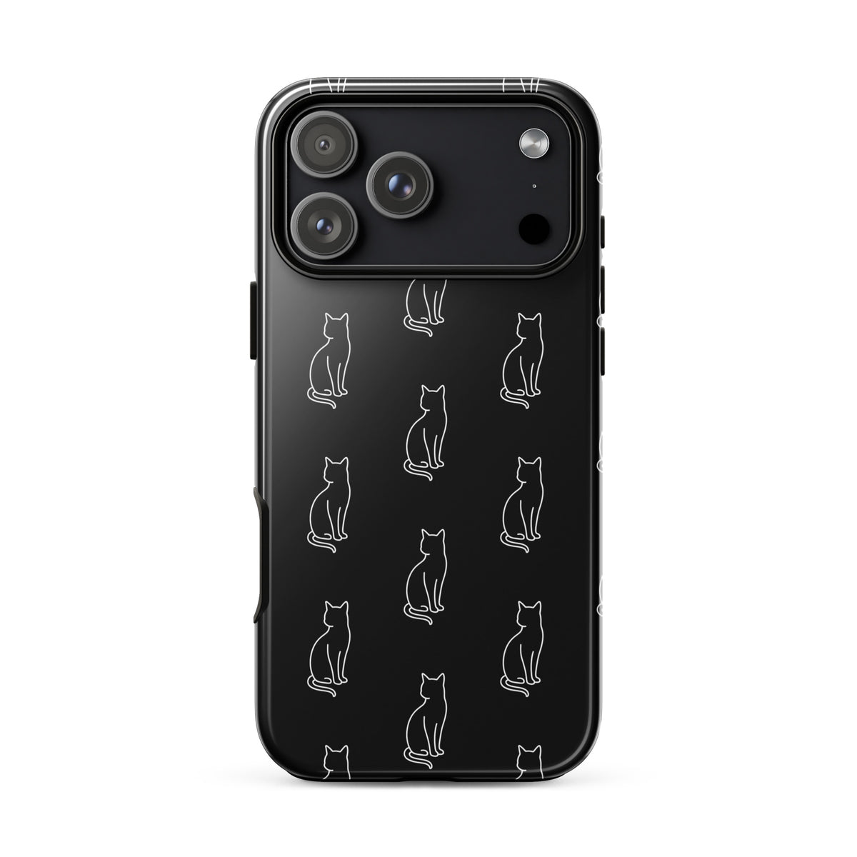 Phone Case with minimalist sitting cat pattern for iPhone, designed for feline fans seeking charm and sophistication.