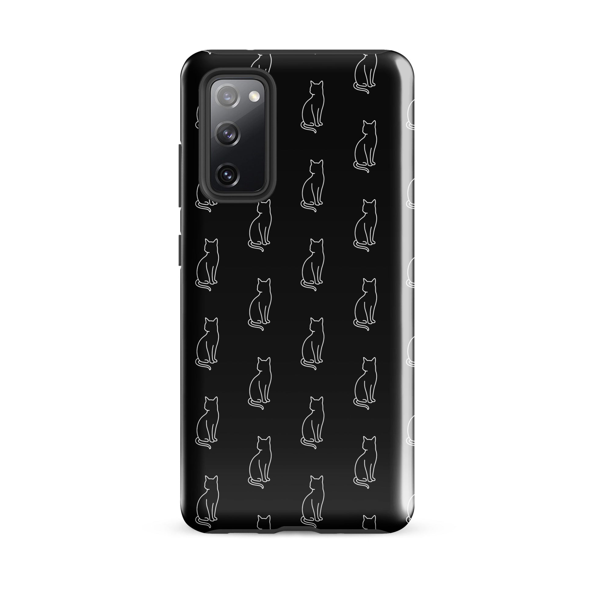 Phone Case for Samsung Galaxy featuring black and white sitting cat pattern, ideal for feline fans who love minimalist design.