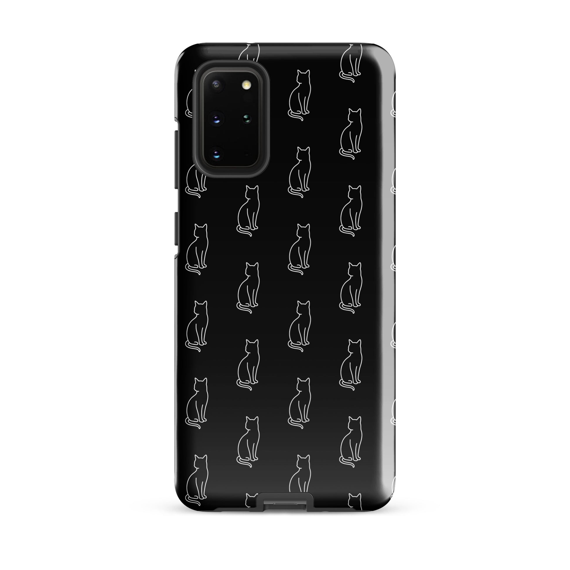 Phone Case for Samsung Galaxy with sitting cat pattern, black and white minimalist design for feline fans.