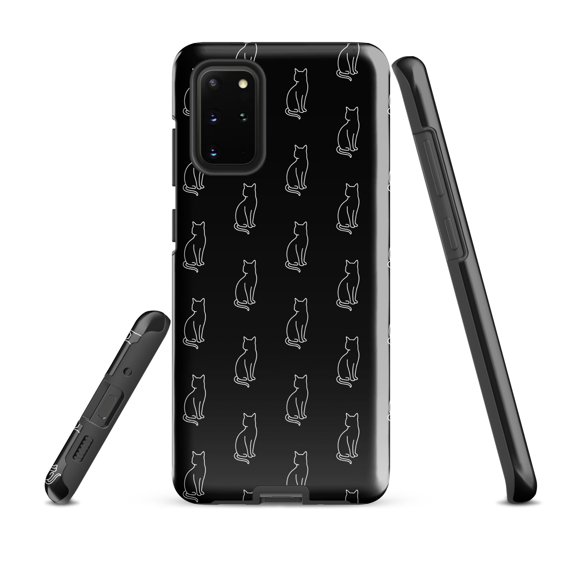 Phone Case for Samsung Galaxy with sitting cat pattern in black and white, designed for feline fans.