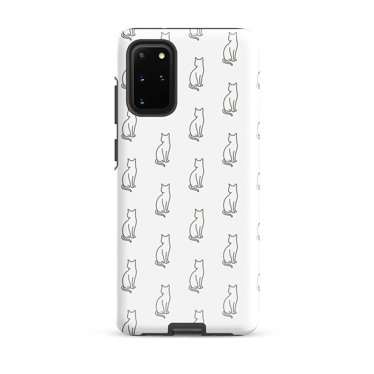 Phone Case for Samsung Galaxy with sitting cat pattern in white and black, designed for feline fans. Stylish and protective accessory.