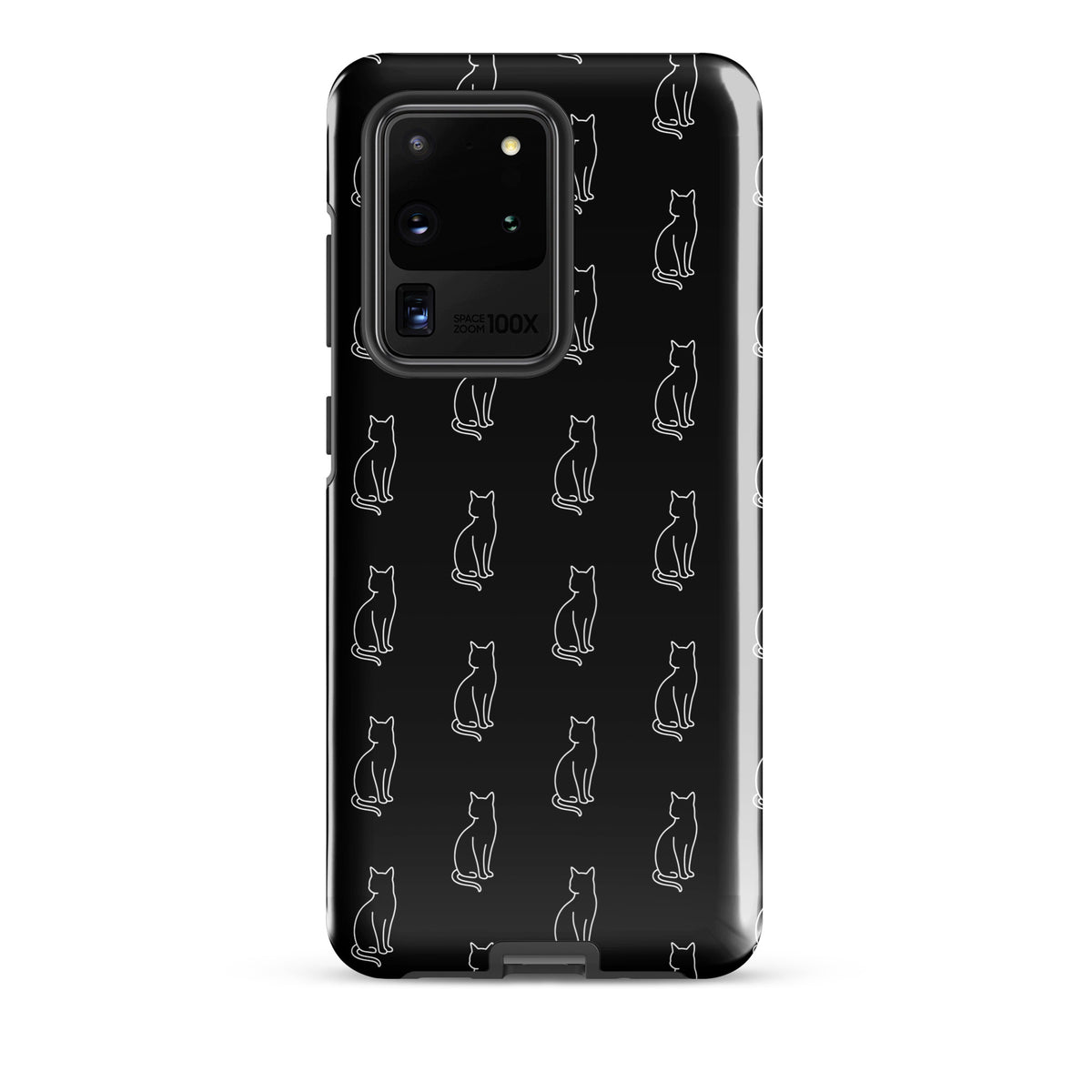 Phone Case for Samsung Galaxy with black and white sitting cat pattern, perfect for feline fans seeking style and protection.