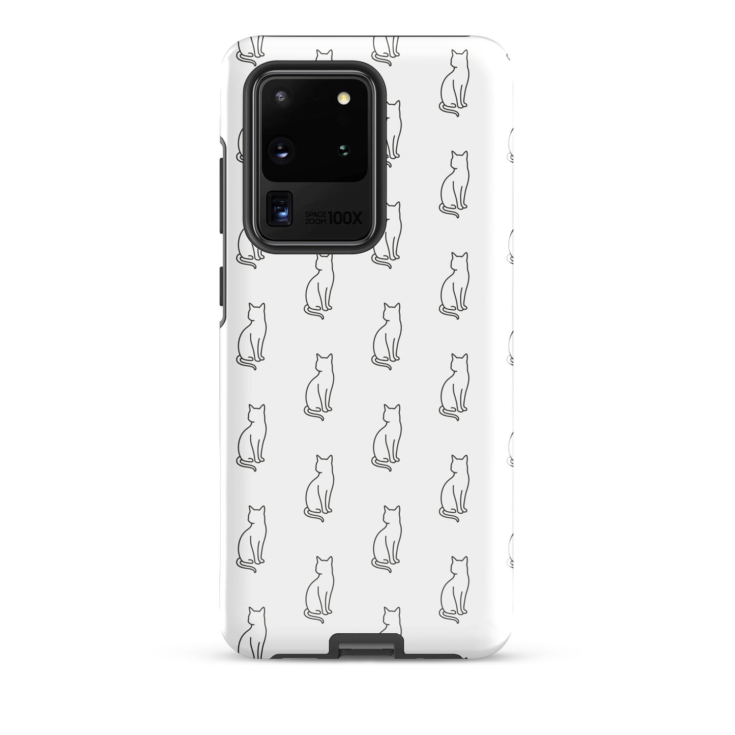 Phone Case for Samsung Galaxy with sitting cat pattern in white and black for feline fans