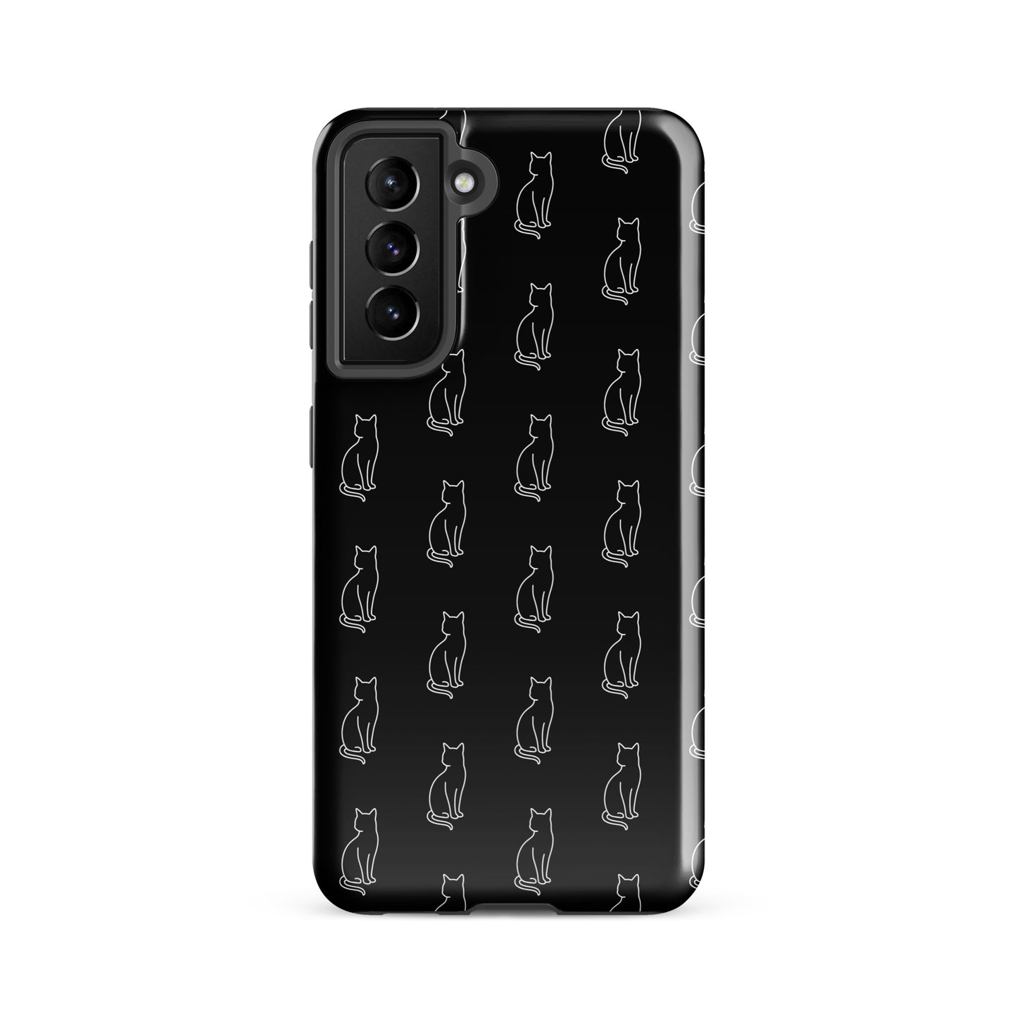 Phone Case for Samsung Galaxy with black and white sitting cat pattern for feline enthusiasts.