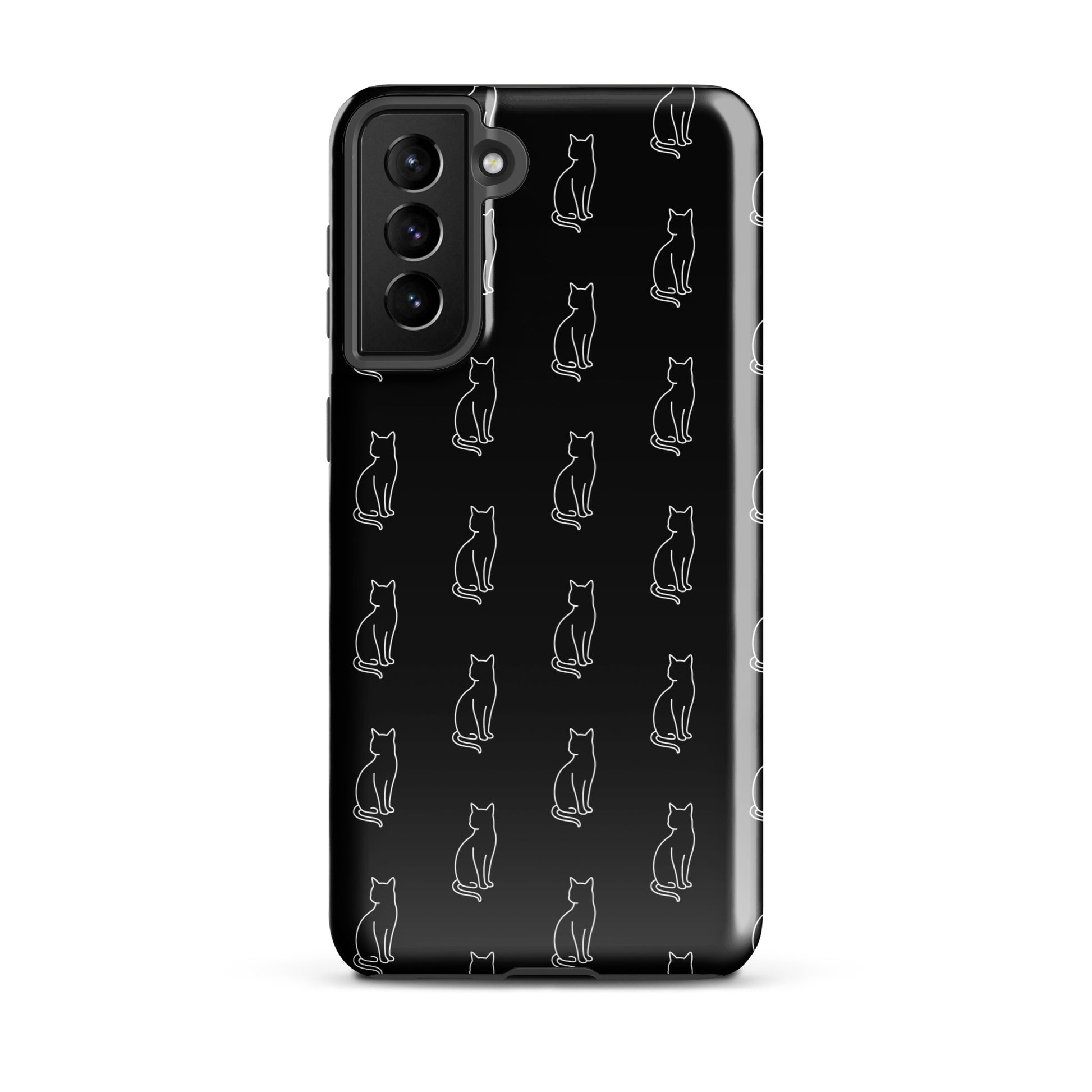 Phone Case for Samsung Galaxy with sitting cat pattern in black and white design, perfect for feline fans seeking stylish protection.