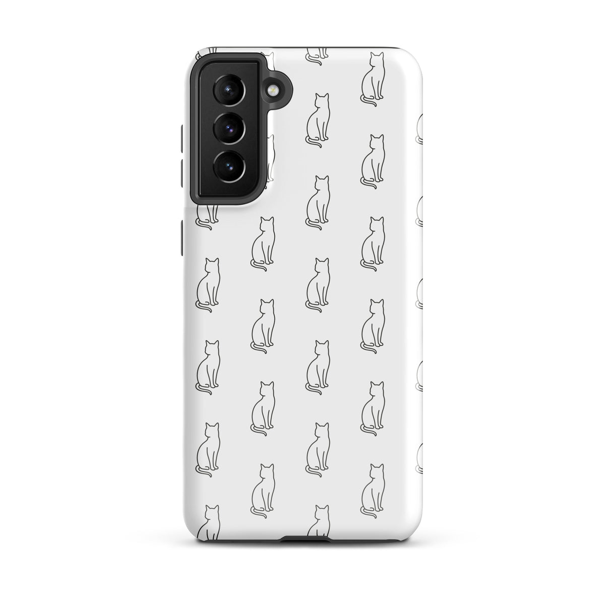 Phone Case with sitting cats pattern for Samsung Galaxy, white and black design for feline fans. Stylish and protective.