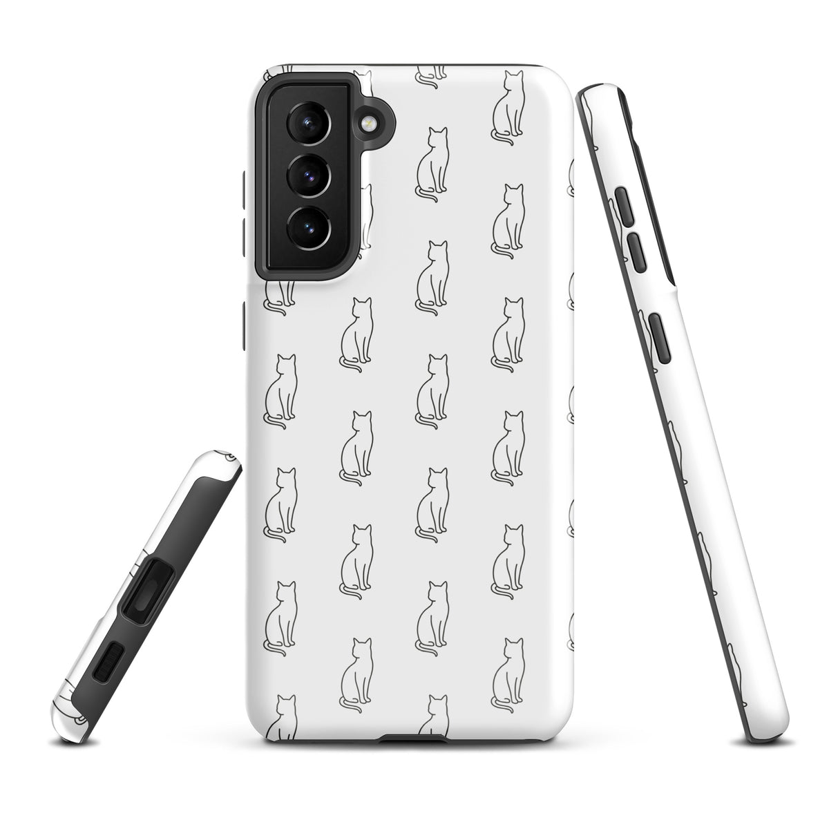 Phone Case for Samsung Galaxy with sitting cat pattern in white and black, ideal for cat lovers seeking stylish phone protection.