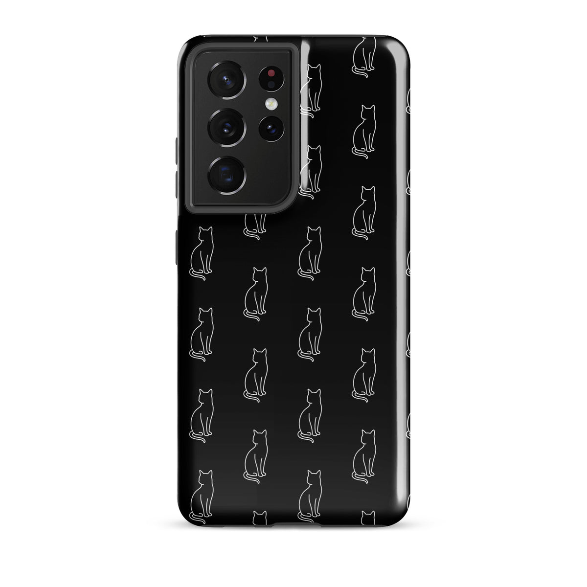 Phone Case for Samsung Galaxy with sitting cat pattern in black and white, ideal for feline fans seeking stylish protection.