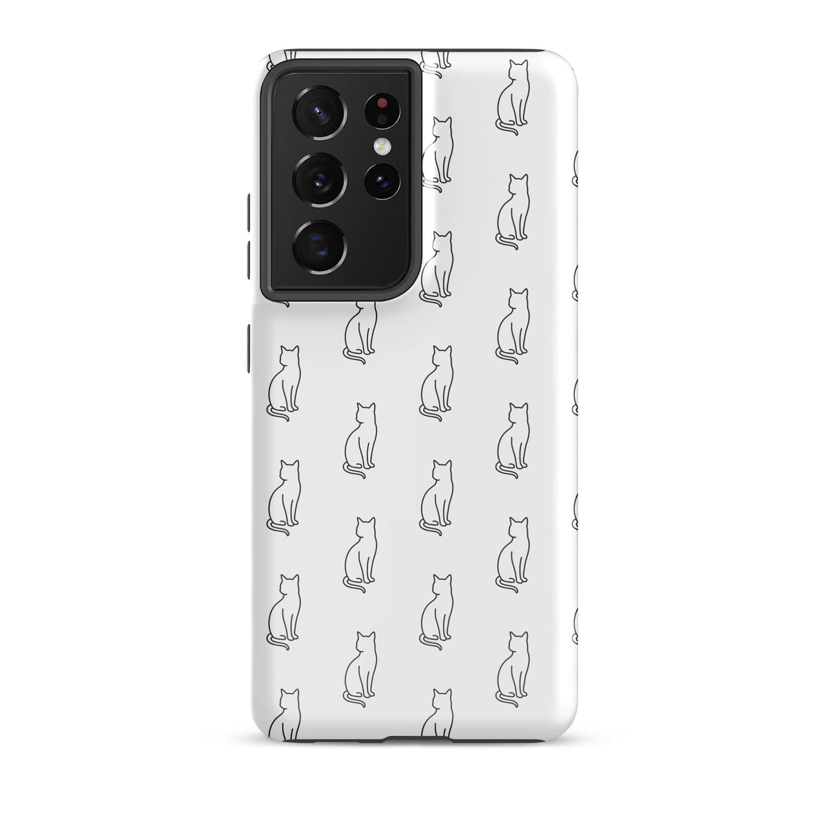 Phone Case for Samsung Galaxy with sitting cat pattern in black and white for feline fans.