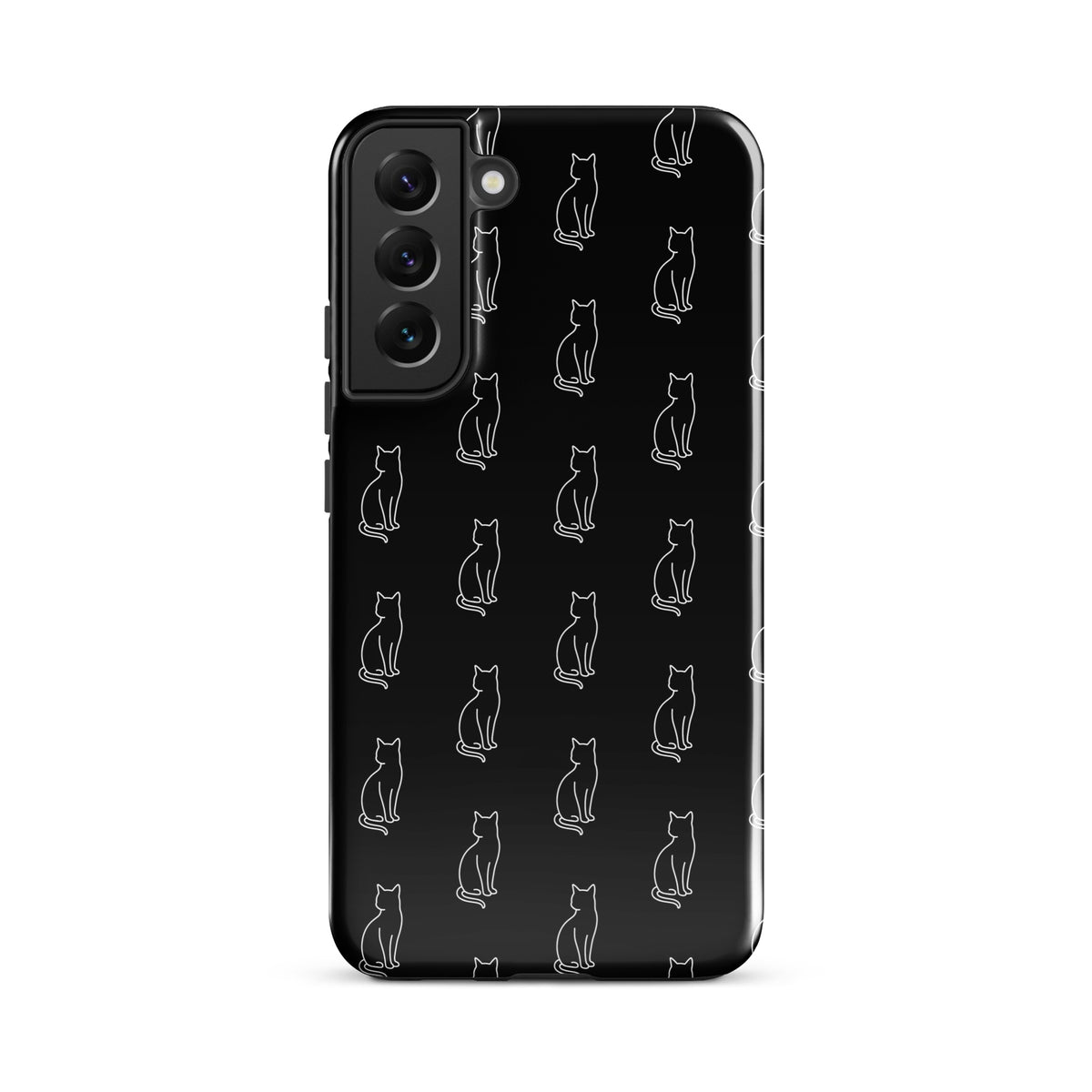 Phone Case for Samsung Galaxy featuring black and white sitting cat pattern, perfect for feline fans who love minimalist designs.