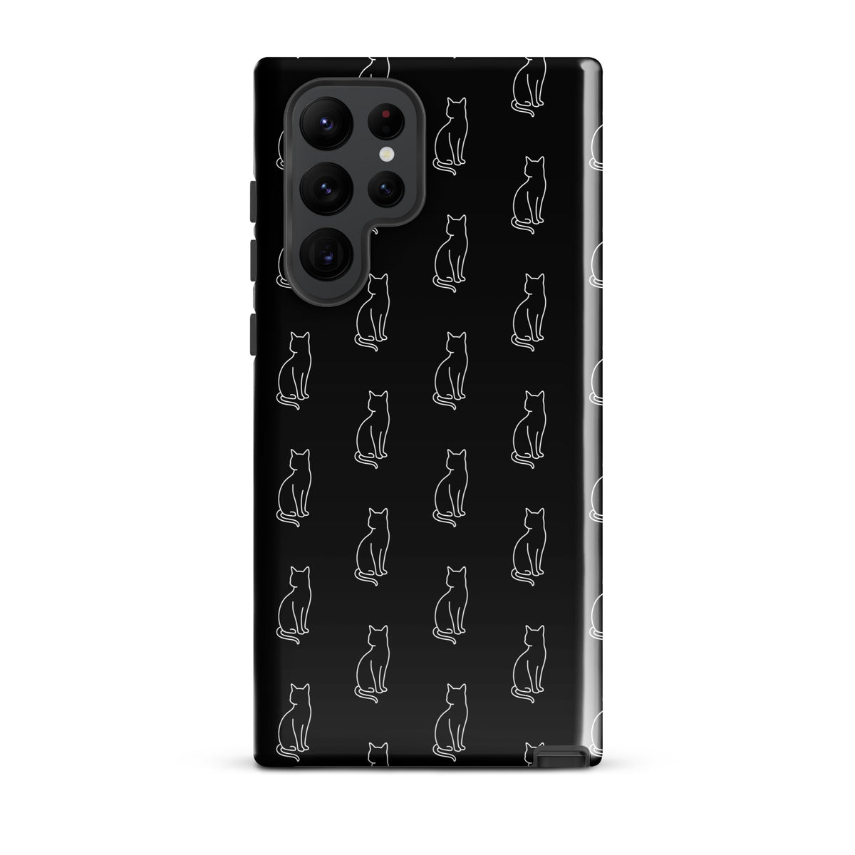 Phone Case for Samsung Galaxy with sitting cat pattern in black and white, designed for feline fans, offering charm and protection.
