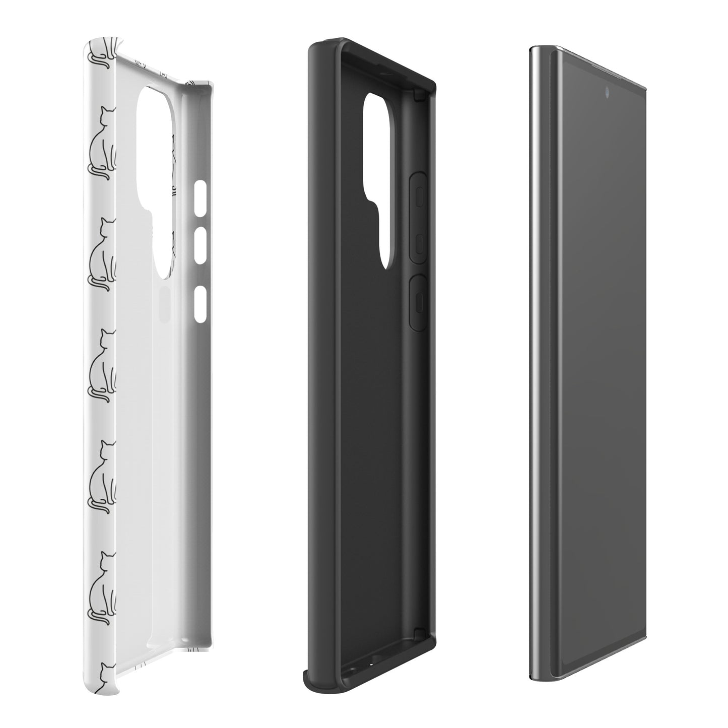 Phone Case for Samsung Galaxy with sitting cat pattern in white and black