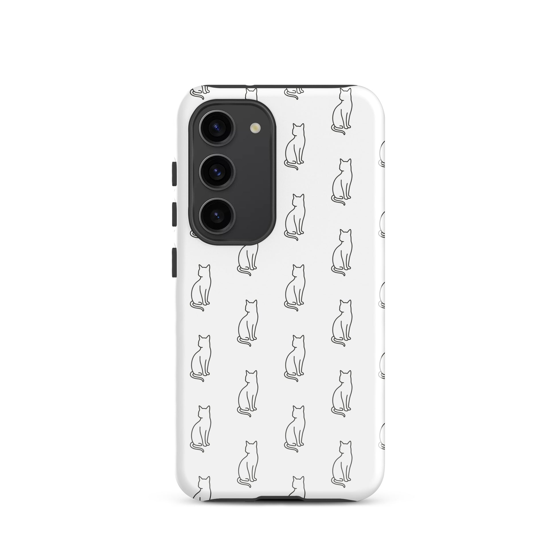 Phone Case for Samsung Galaxy with sitting cat pattern, white and black design, ideal for feline fans seeking stylish protection.