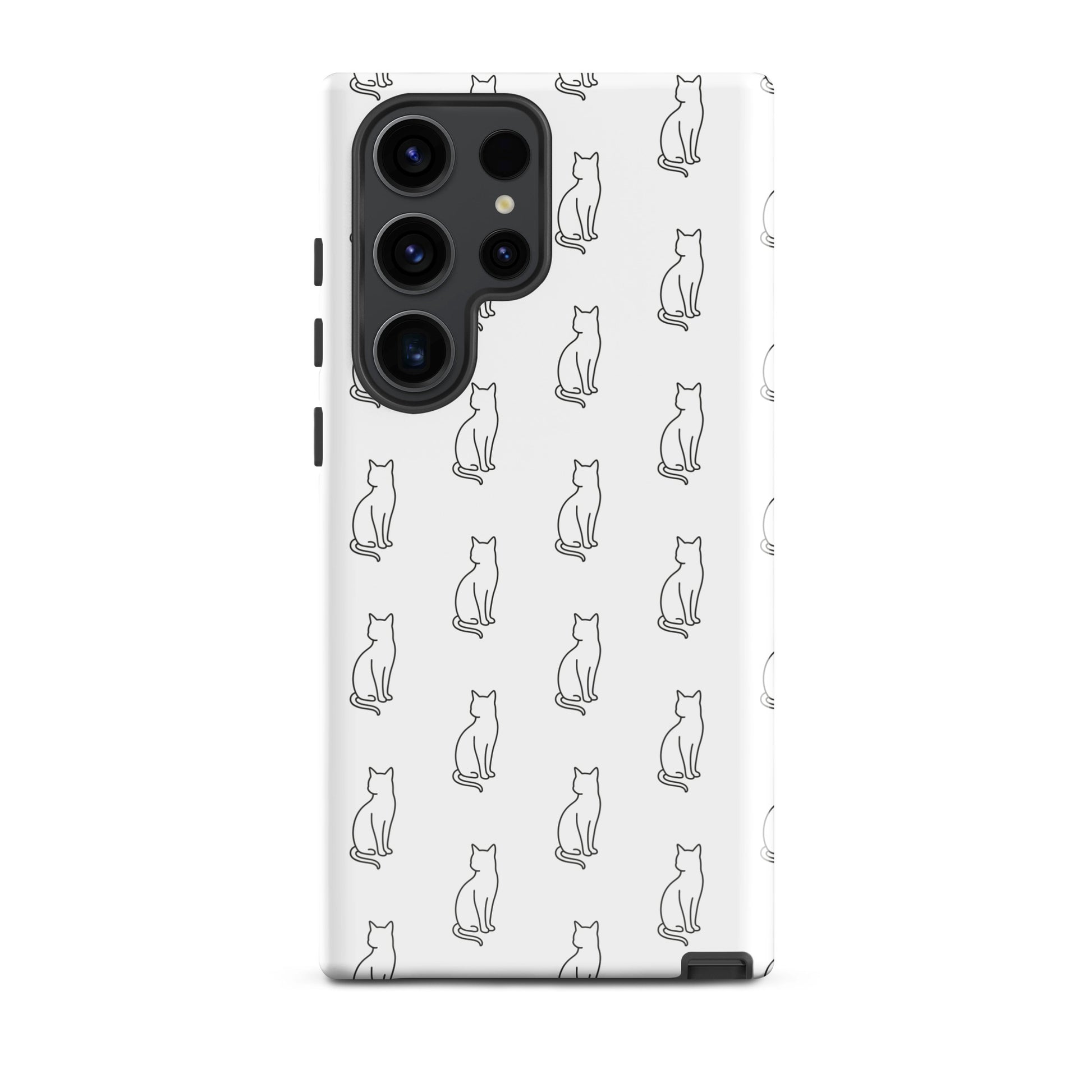 Phone Case for Samsung Galaxy with sitting cat pattern, ideal for feline fans, white/black design.