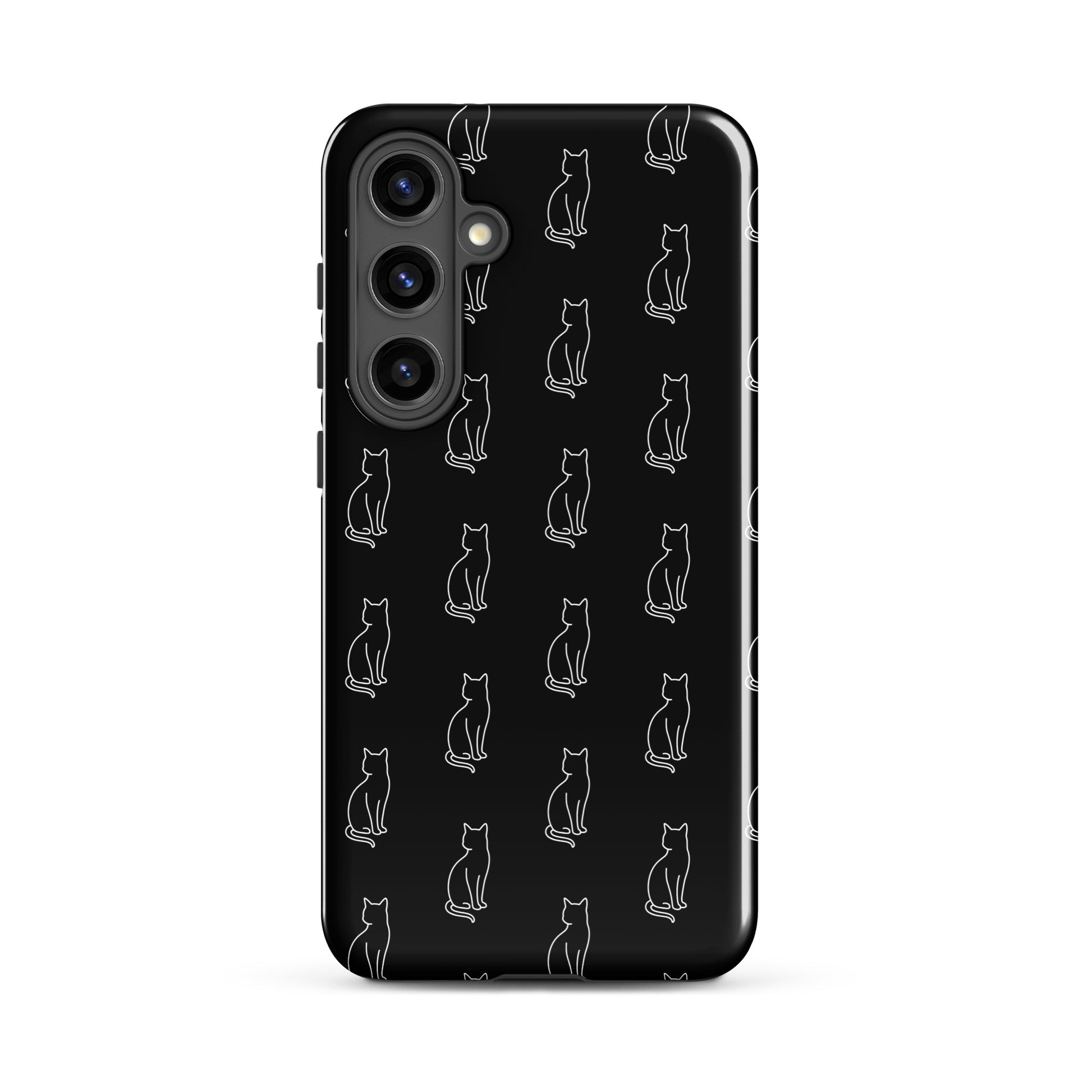 Phone Case for Samsung Galaxy with black and white sitting cat design, perfect for feline fans seeking charm and protection.