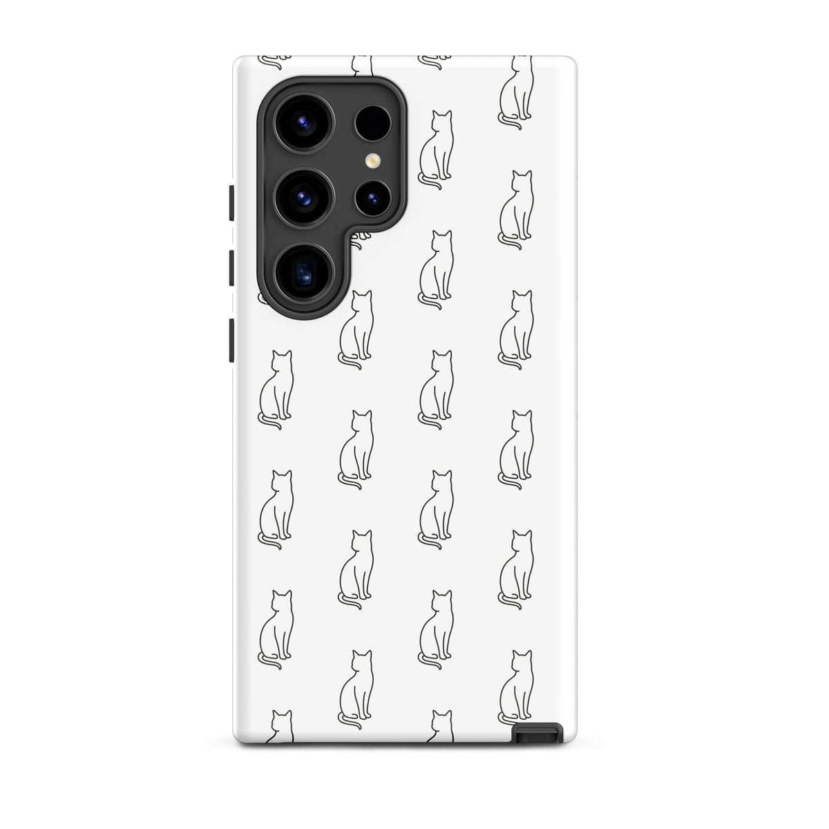 Phone Case for Samsung Galaxy with sitting cat pattern in black and white, ideal for feline fans, combining protection and style.