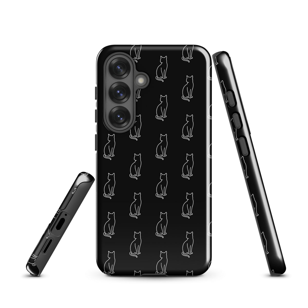 Phone Case for Samsung Galaxy featuring sitting cat pattern in black and white for feline fans, showcasing minimalist cat design.