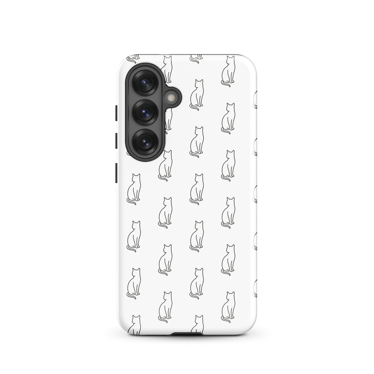 Phone Case for Samsung Galaxy with sitting cat pattern in black on white, ideal for feline fans seeking style and protection.