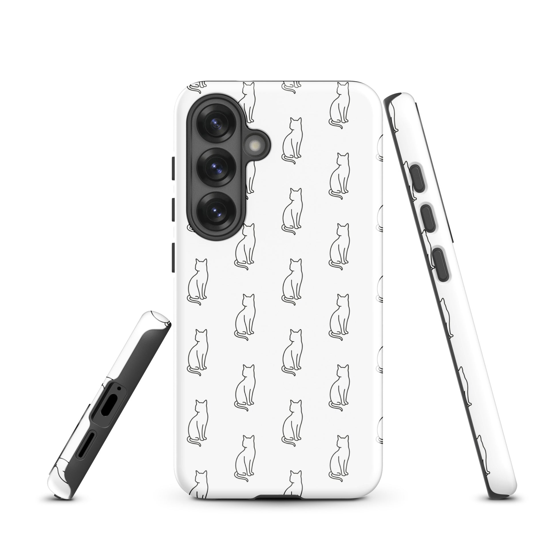 Phone Case for Samsung Galaxy with white and black sitting cat pattern, perfect for feline fans.