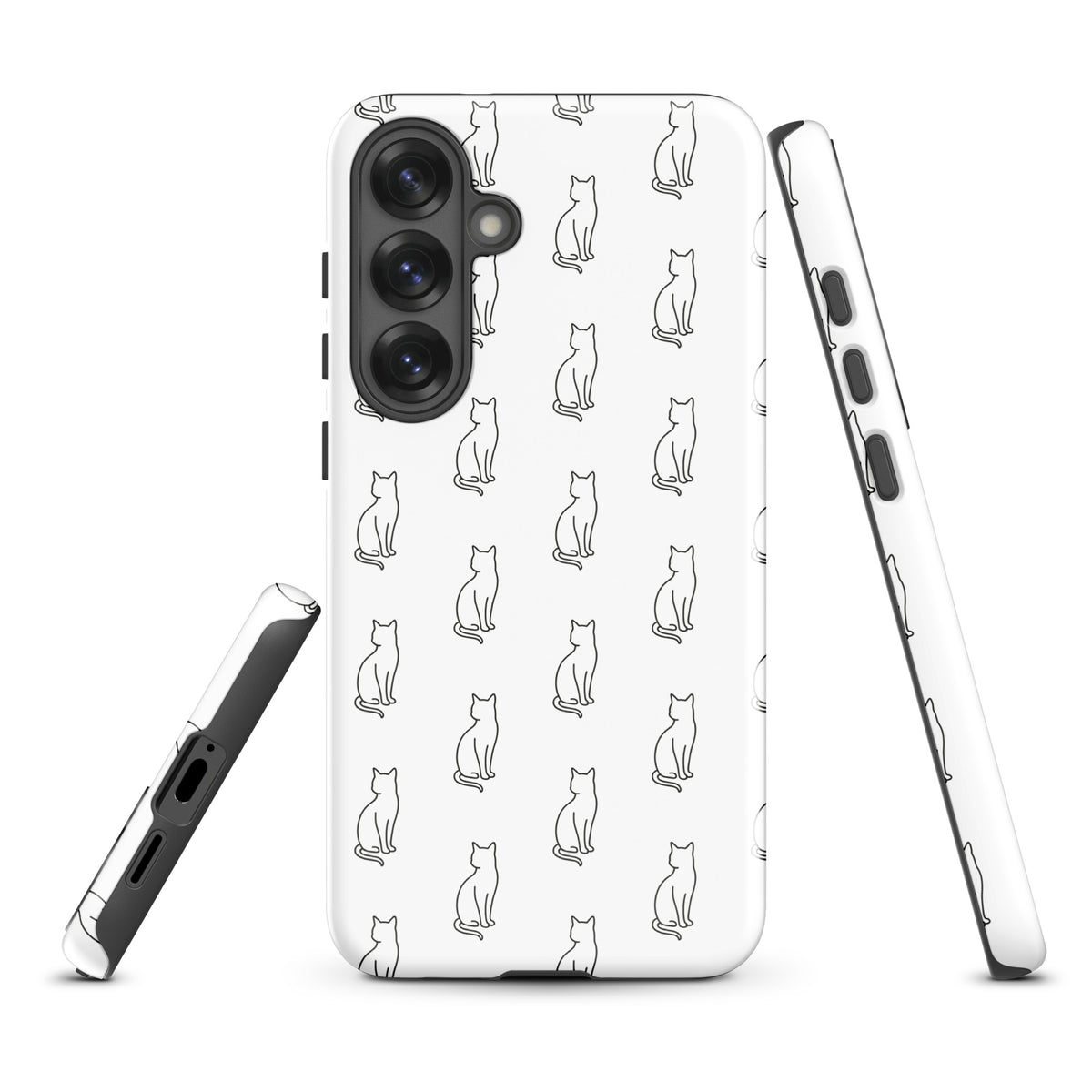 Phone Case for Samsung Galaxy with sitting cat pattern in white and black for feline fans.