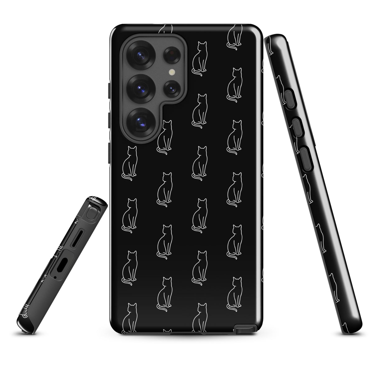 Phone Case for Samsung Galaxy with black and white sitting cat pattern, ideal for feline fans seeking stylish protection.