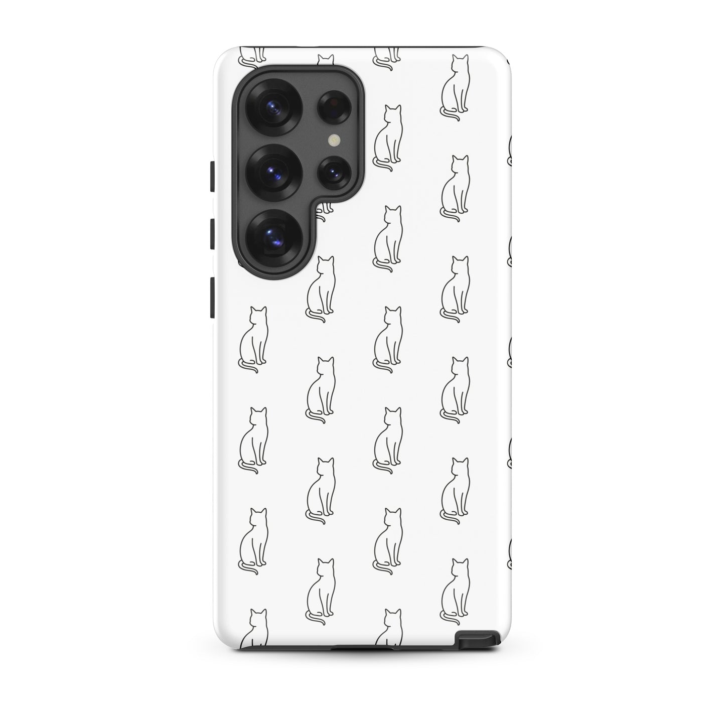 Phone Case for Samsung Galaxy with sitting cat pattern in white/black, perfect for feline fans seeking charm and style.