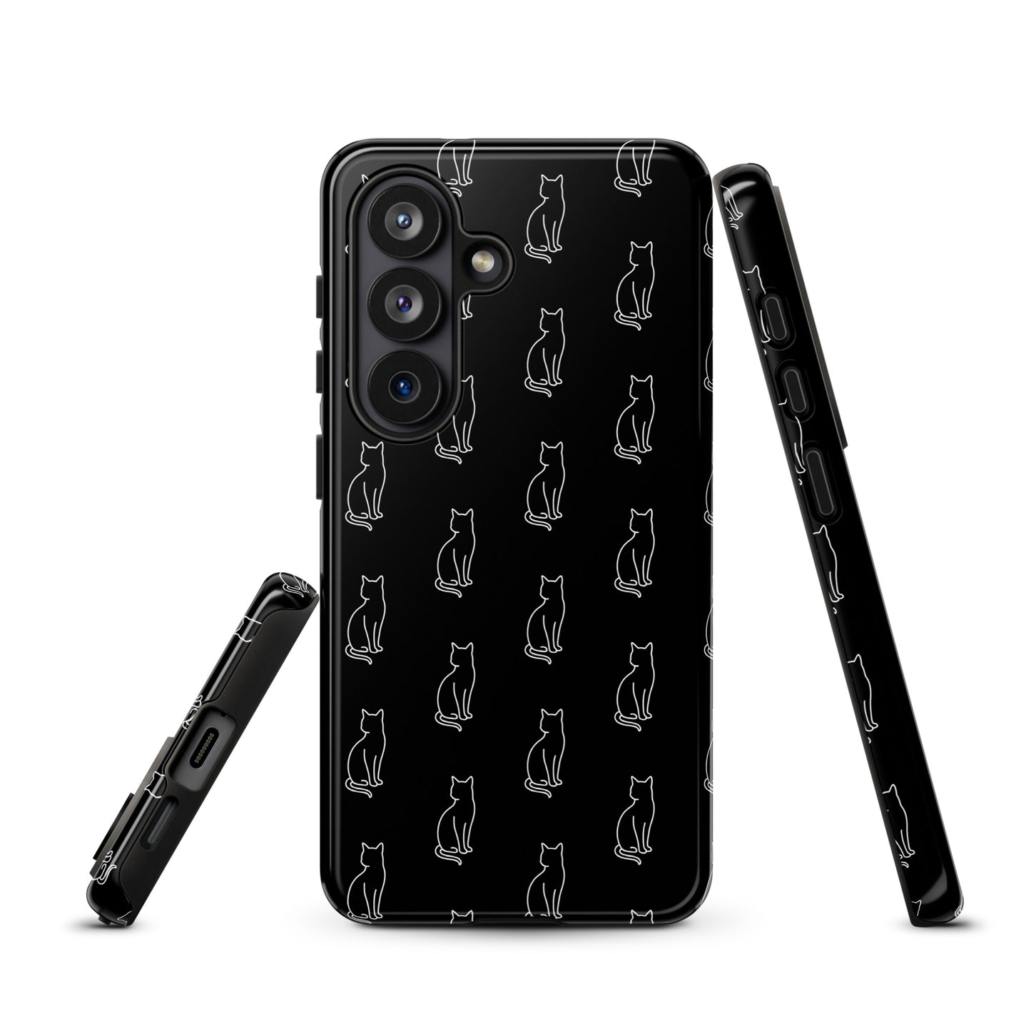Phone Case for Samsung Galaxy with black and white sitting cat pattern, ideal for feline fans.