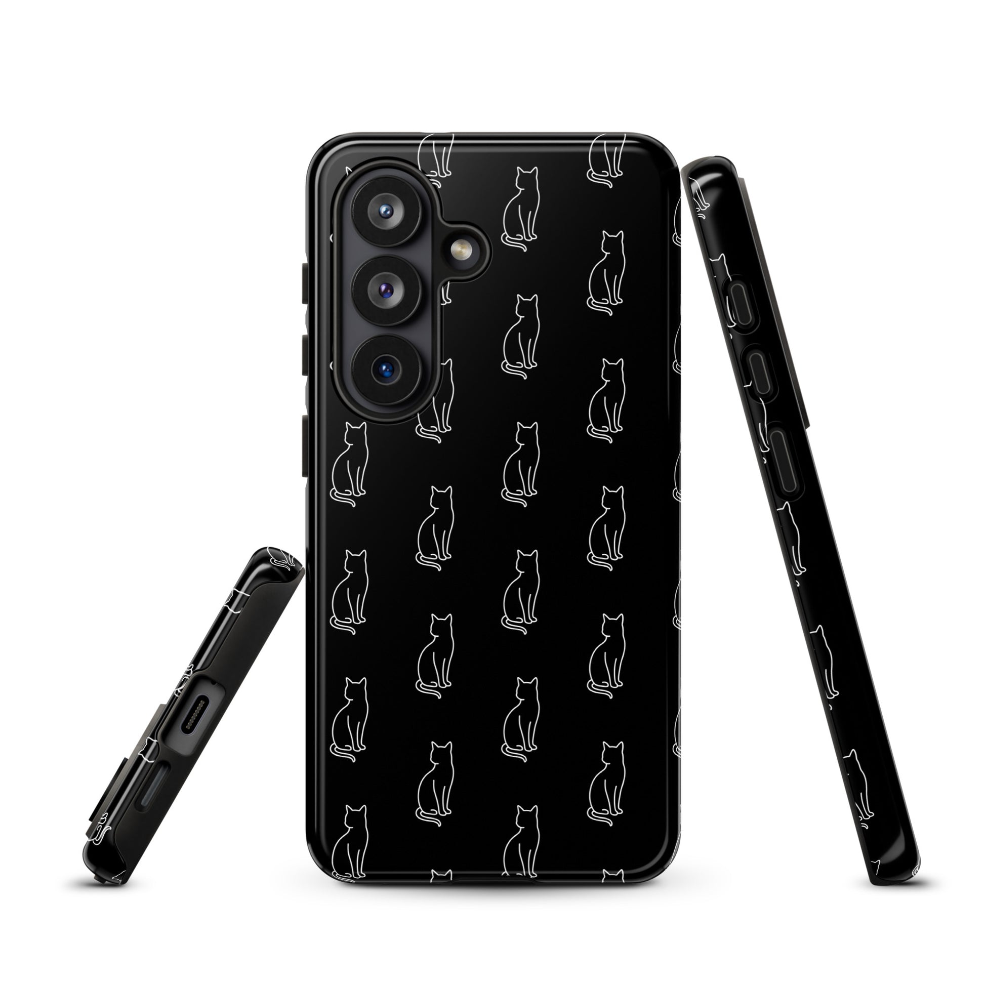 Phone Case for Samsung Galaxy with black and white sitting cat pattern, ideal for feline fans.