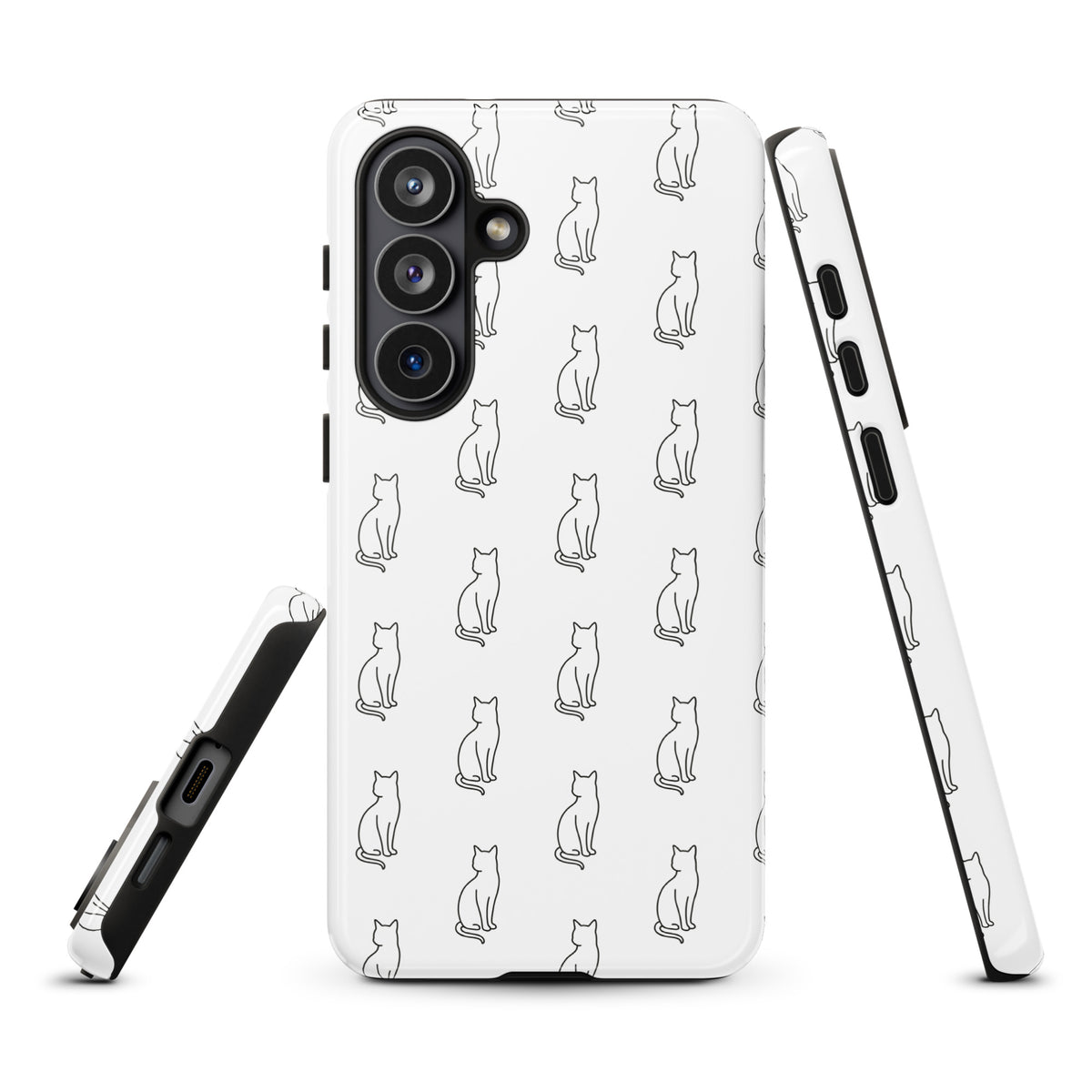 Phone Case for Samsung Galaxy with sitting cat pattern in white and black, perfect for feline fans, offering stylish protection.