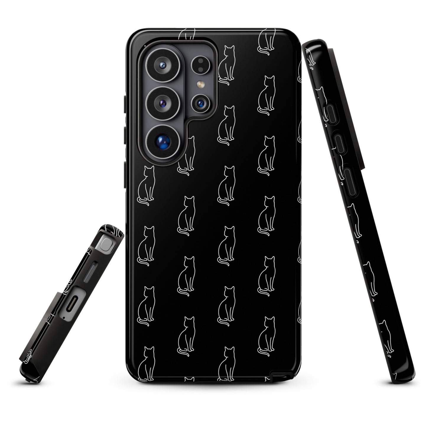 Phone Case for Samsung Galaxy with black and white sitting cat pattern, ideal for feline fans who appreciate minimalist, stylish designs.