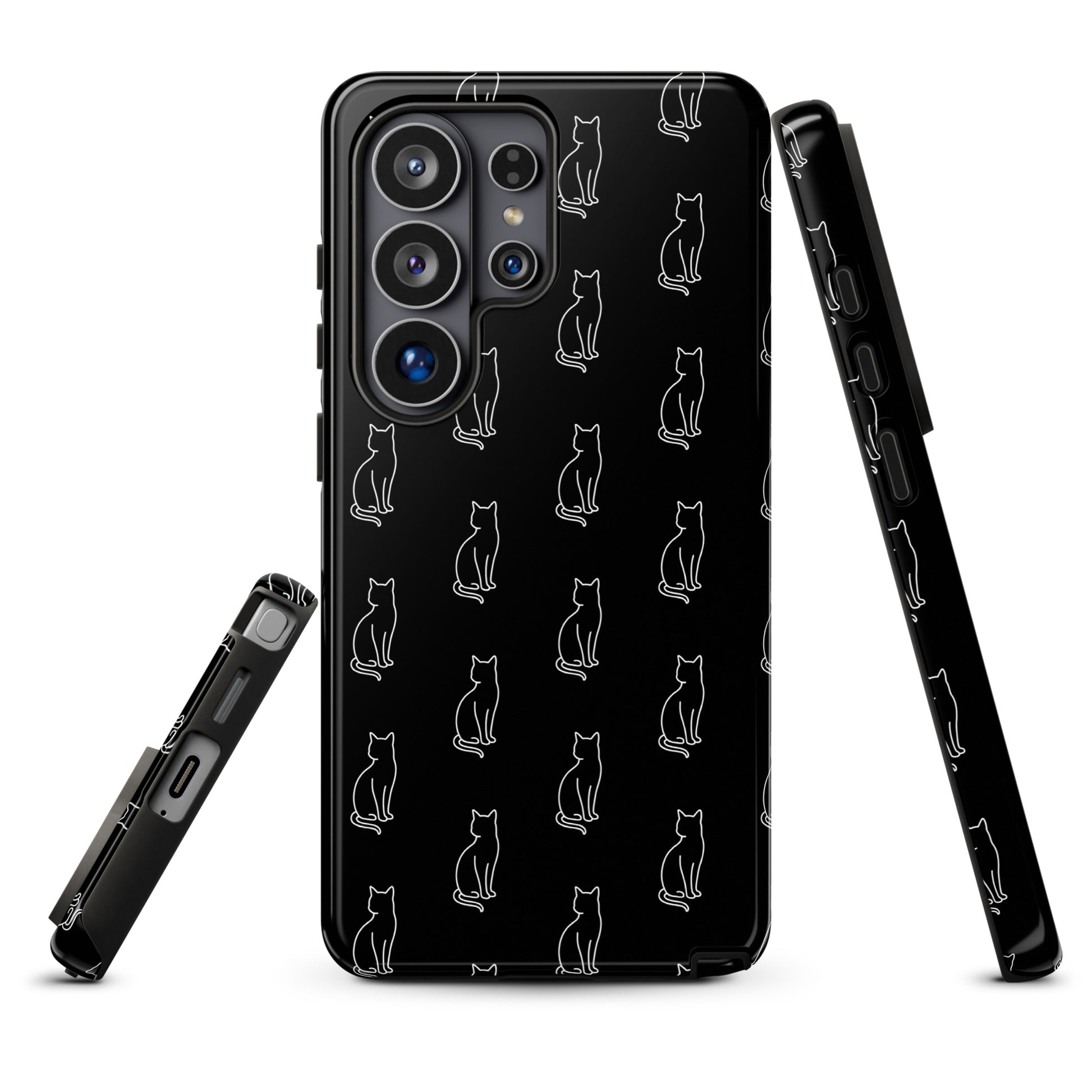 Phone Case for Samsung Galaxy with black and white sitting cat pattern, ideal for feline fans who appreciate minimalist, stylish designs.