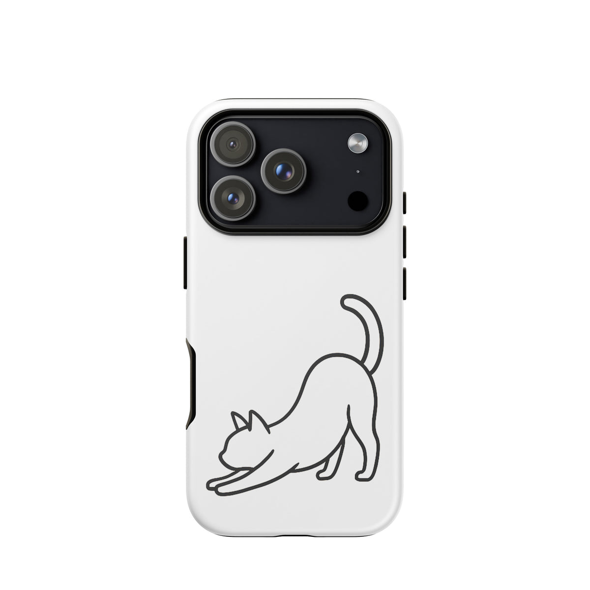Phone Case for iPhone with minimalist stretching cat design, offering sleek aesthetics and strong impact protection.