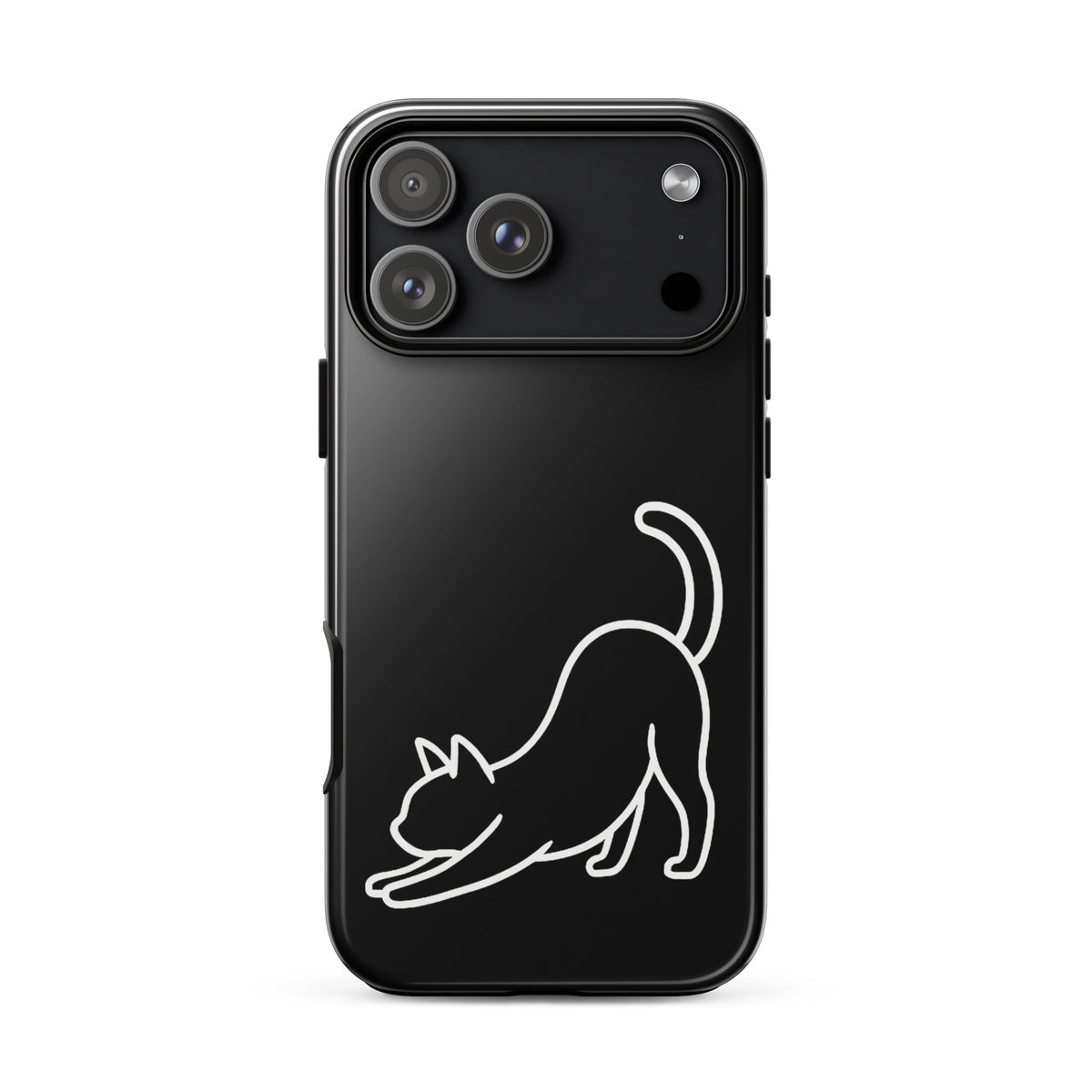 Phone Case for iPhone with Minimalist Stretching Cat Design in black and white, offering stylish protection and cute aesthetics.