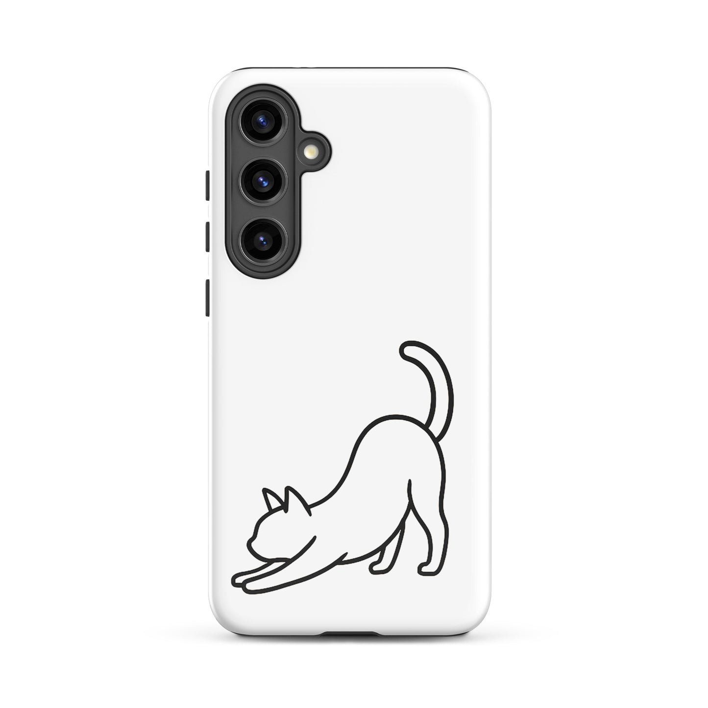 Phone Case with minimalist stretching cat design for Samsung Galaxy in white and black